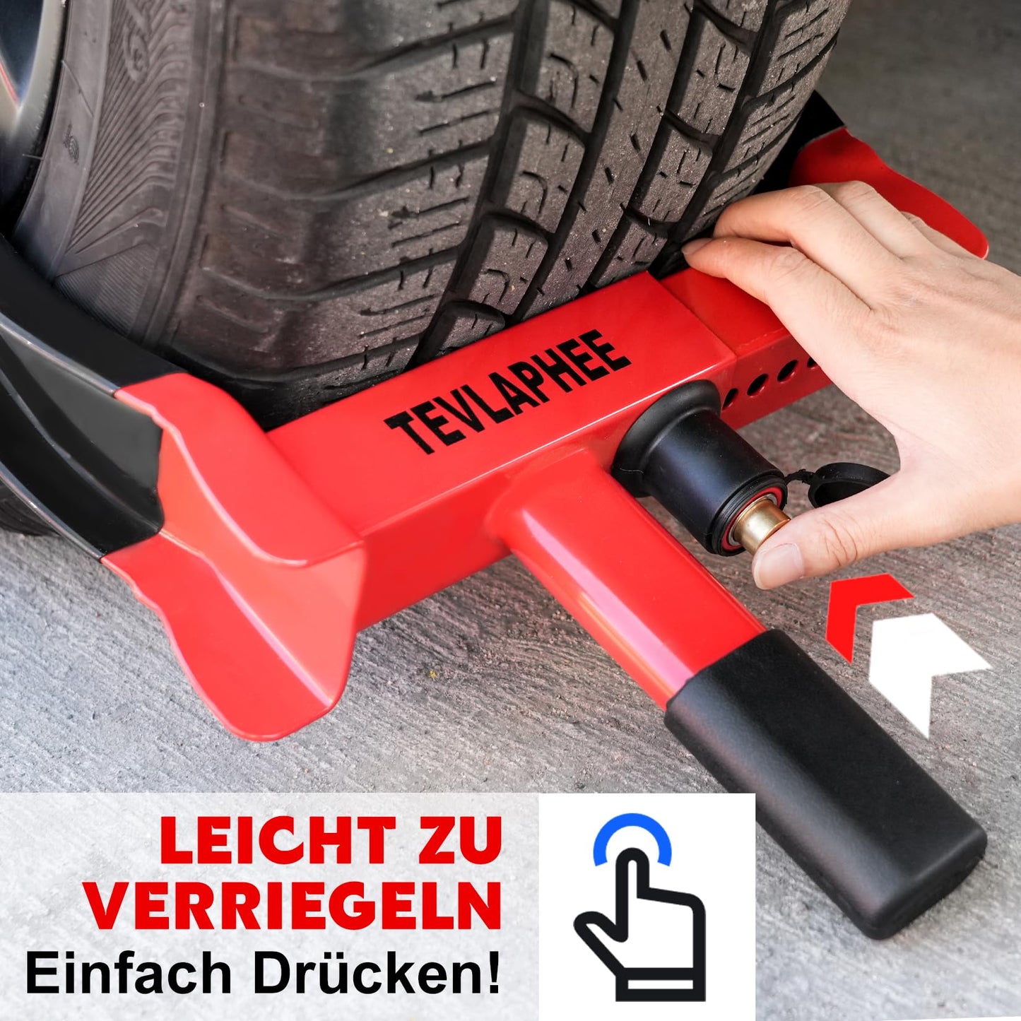 Tevlaphee Wheel Clamp with safety lock and 3 keys for cars, trailers, and caravans - tire width 19-30cm - Wheel lock tire clamp anti-theft security device (Black & Red)