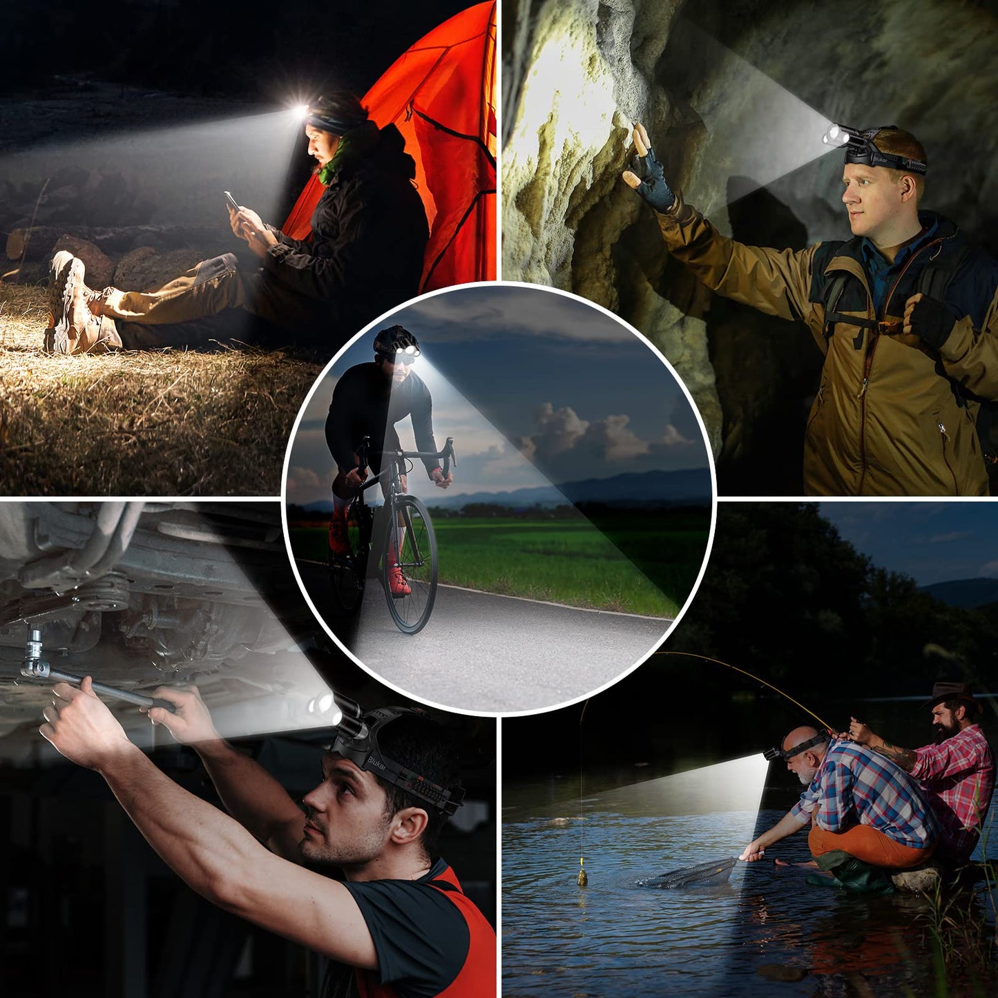 Blukar Rechargeable LED Headlamp, Super Bright 8000 Lumens Zoomable Headlight with 5 Light Modes & Red Light, IPX6 Waterproof, 90° Adjustable Headlamp for Camping, Fishing, Repairs, Emergencies, etc.
