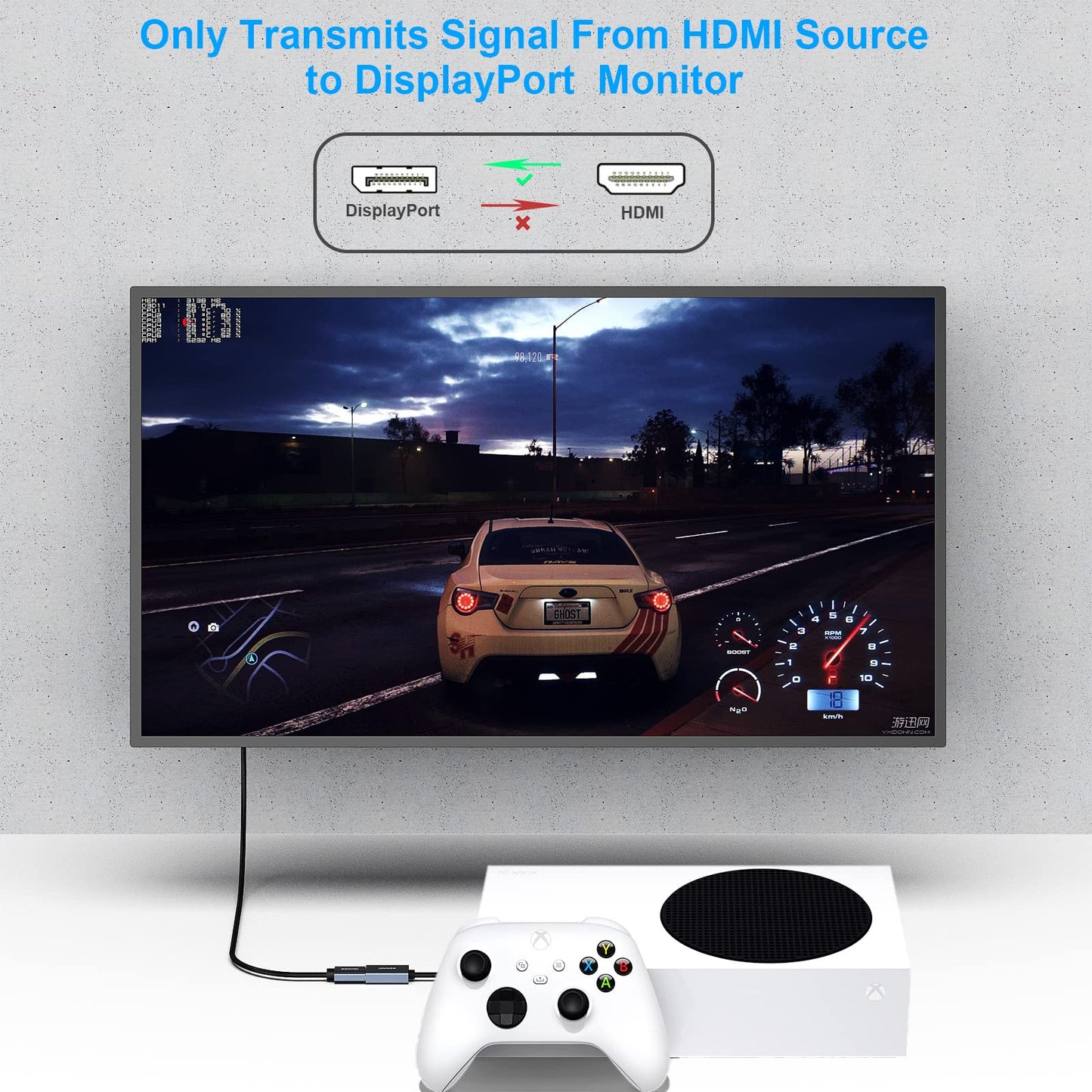 BENFEI HDMI to DisplayPort Adapter, connects HDMI source to DisplayPort monitor, compatible with PC graphics card, laptop, PS5, Xbox One (360), supports 4K@60Hz, 2K@144Hz, 1080P@165Hz.