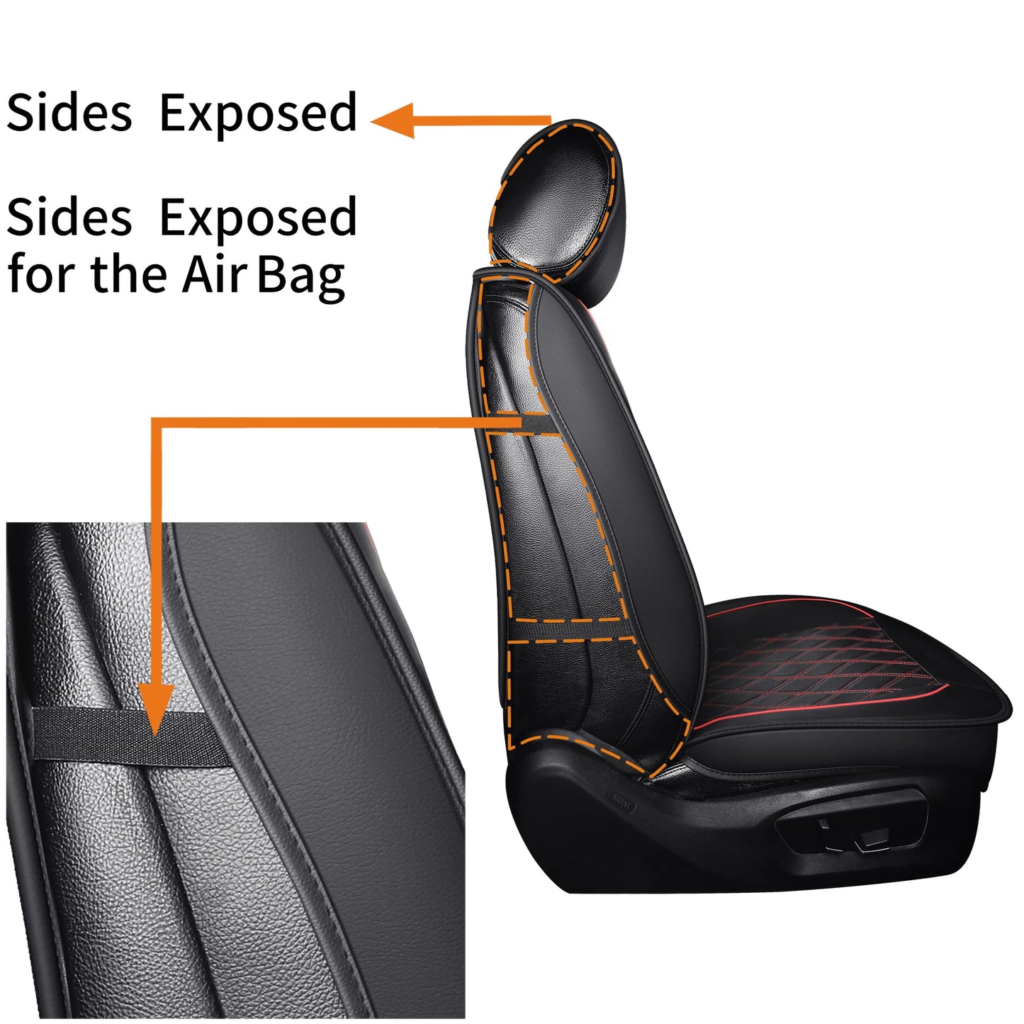 2 pieces of black and red leather car front seat covers with rhombus pattern - Universal fit for most cars - Airbag compatible - Durable faux leather - Easy installation.