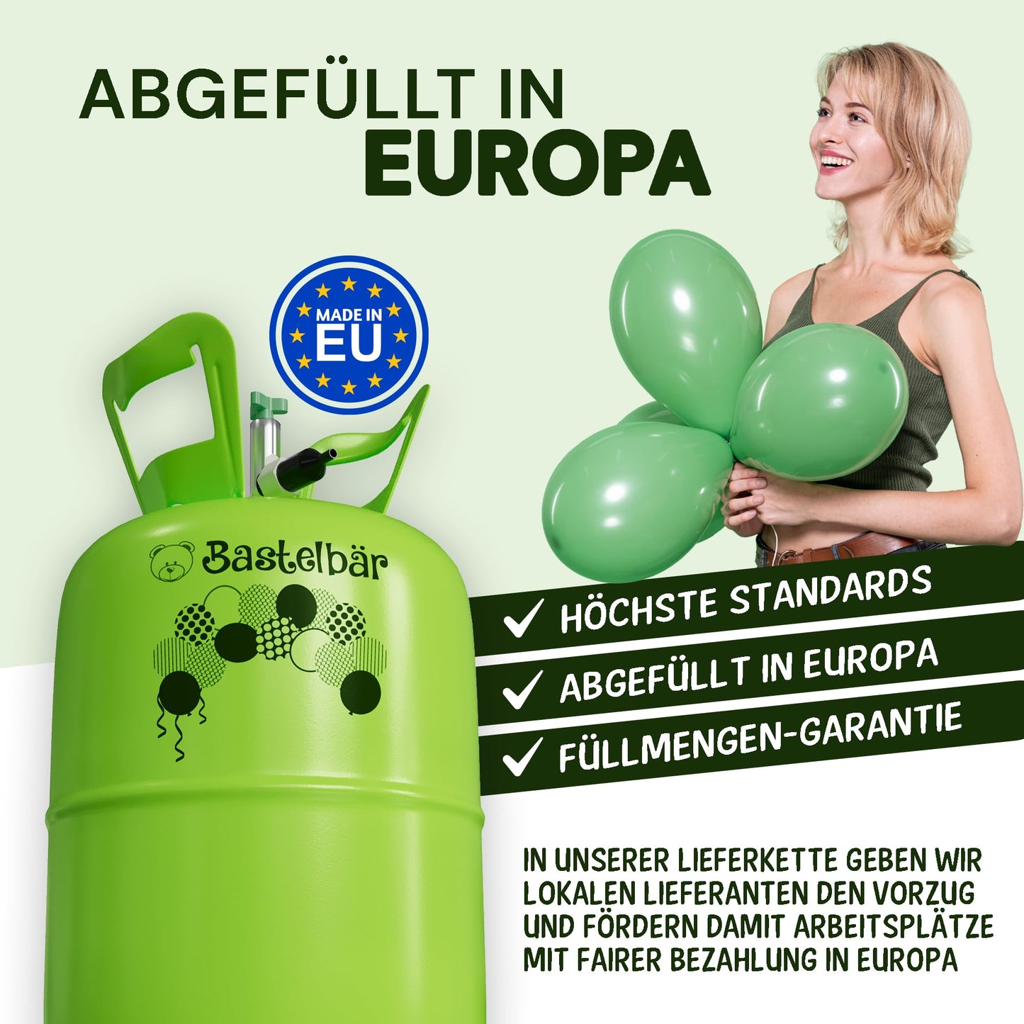 Helium gas cylinder + 100 balloons ECO-TEST "VERY GOOD" β’ guaranteed 420l balloon gas β for approx. 50 balloons β MADE IN EU β Helium Balloon Gas β’ practical filling system for parties, weddings, birthdays.