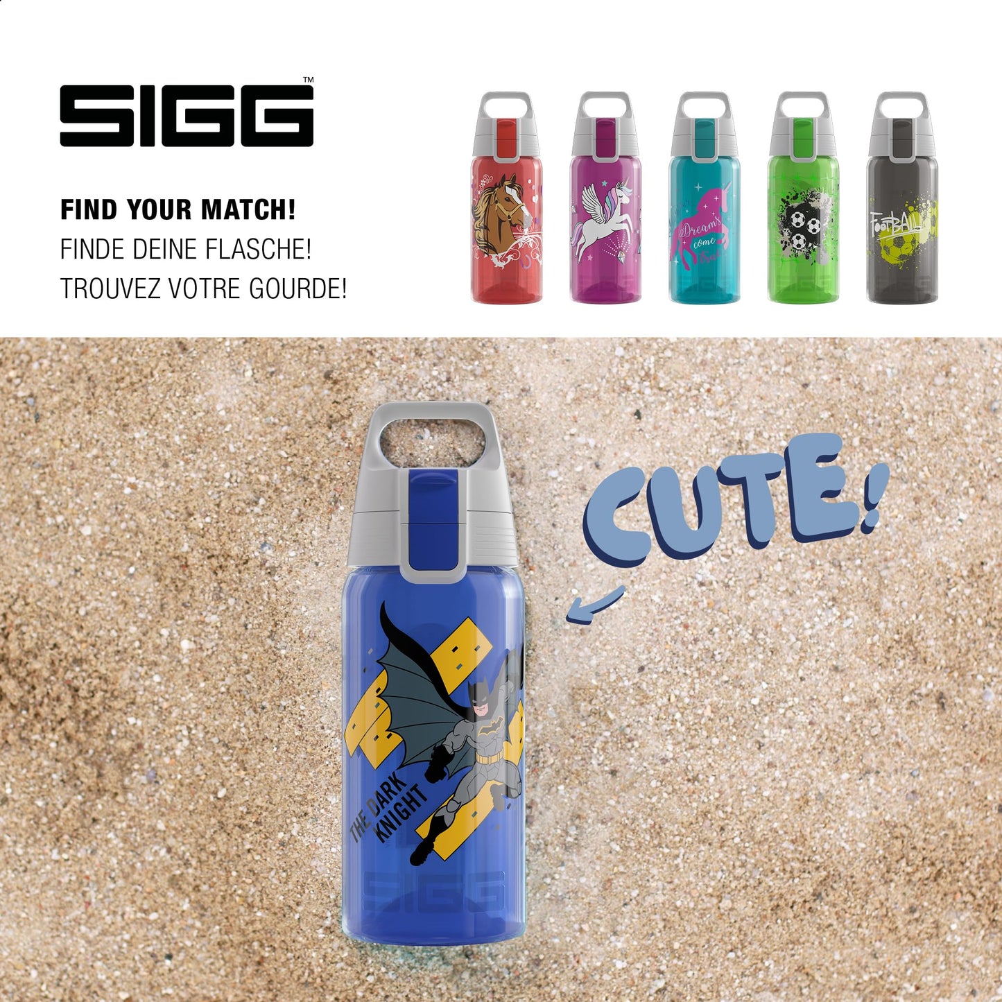 SIGG - Kids Water Bottle - Viva One - Batman - Suitable for Carbonated Drinks - Leak-proof - Dishwasher Safe - BPA Free - Sports & School - Blue - 0.5L