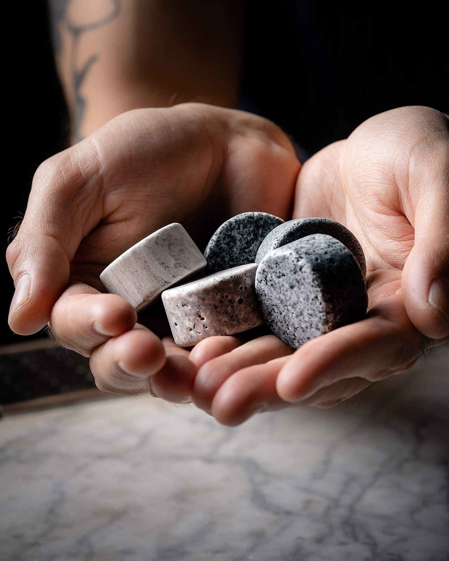 Whiskey Stones Gift Set- 6 Handcrafted Premium Granite Stones- Presentation & Storage Tray Made of Hardwood R.O.C.K.S.