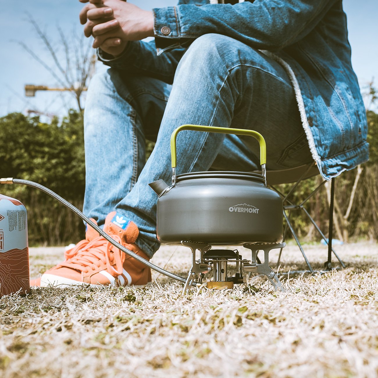 OVERMONT Portable Aluminum Camping Water Kettle Tea Pot Coffee Pot for Outdoor Picnic Hiking 0.8L