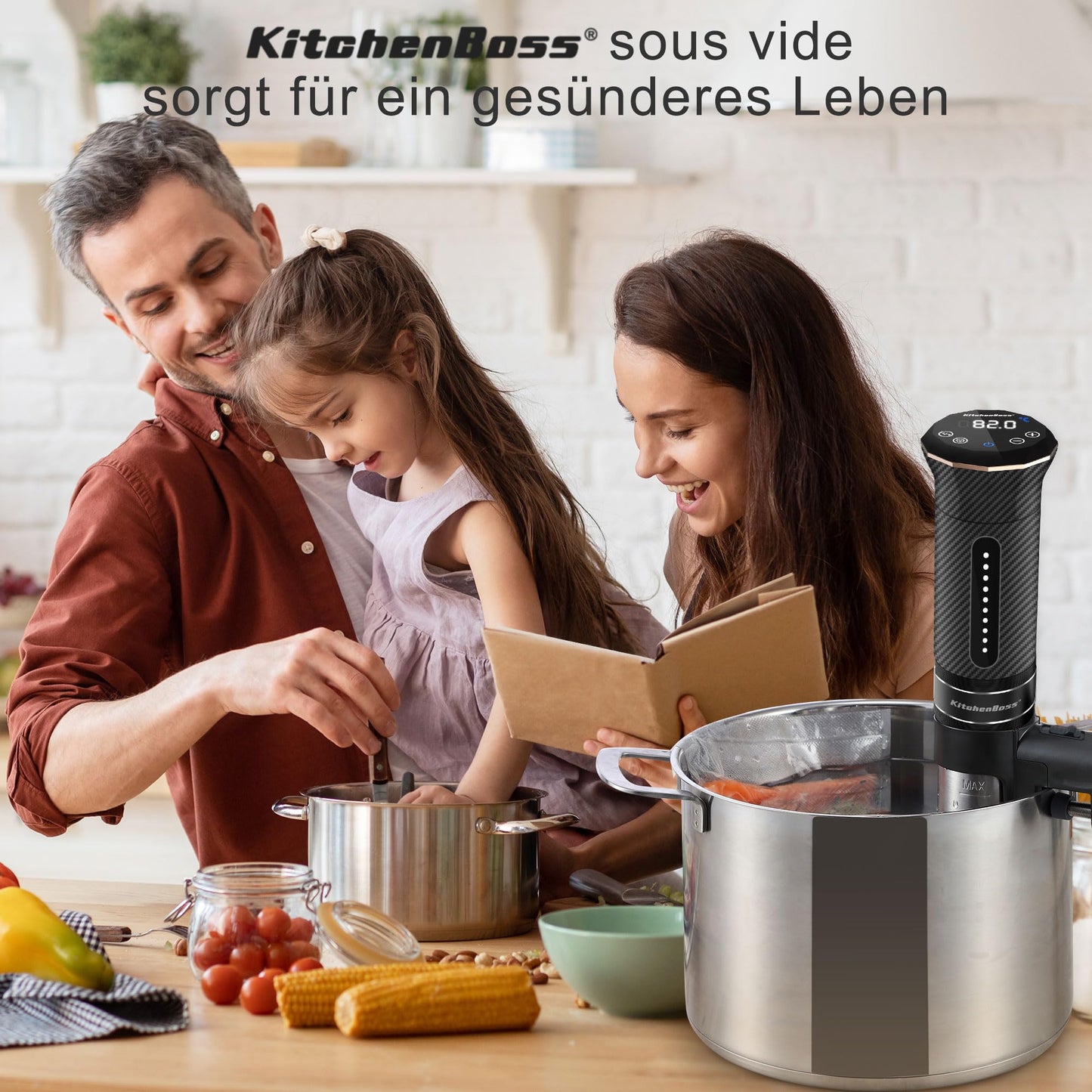 KitchenBoss Sous Vide Cooker Stick Precision Cooker: G300T Temperature Setting IPX7 Waterproof LED Touch Display Immersion Circulator 3D Circulation with Timer