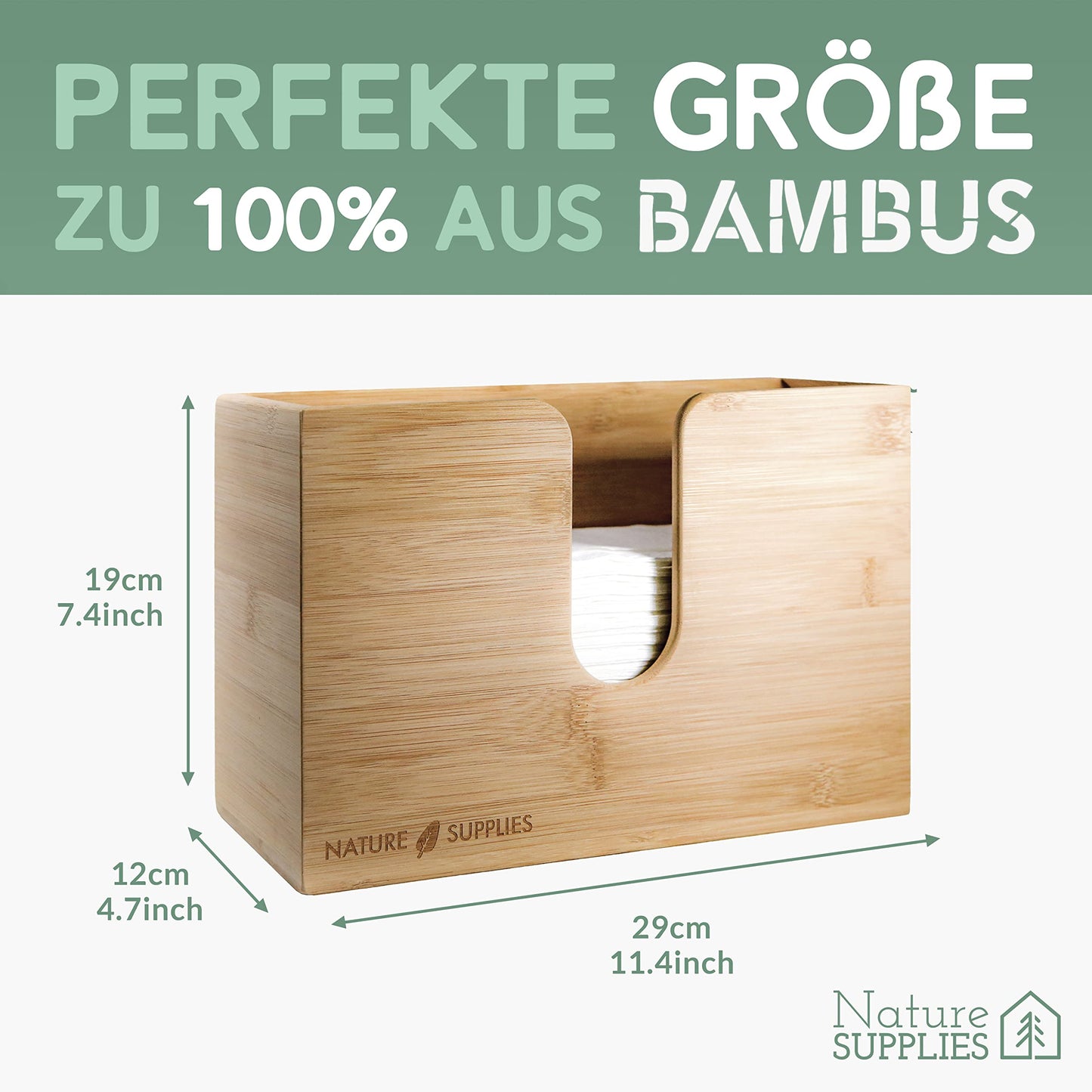 Nature Supplies wooden paper towel dispenser - paper towel holder with wall mounting or table placement, for paper towels with C, Z, or interfold fold.