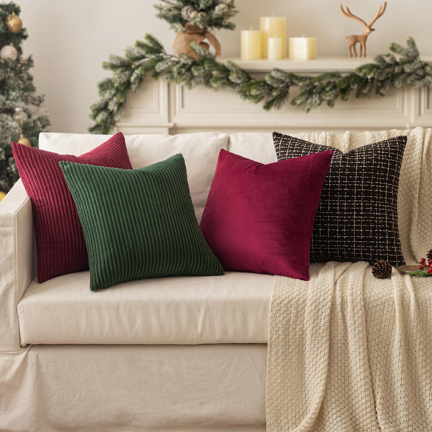 Slozzi 2-piece set corduroy pillowcase wine red 50x50 cushion covers pillow cover decorative pillowcase couch cushion soft for sofa bedroom living room balcony