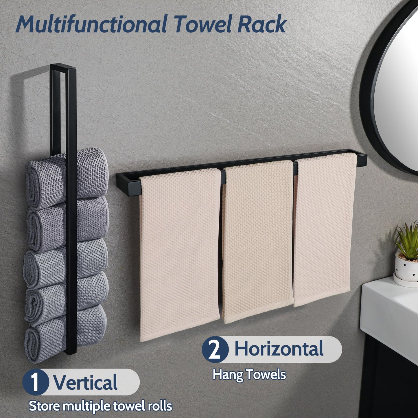 SAYAYO towel holder black 60CM towel holder bathroom towel rack guest towel holder wall mounted stainless steel bath towel holder for bathroom and kitchen.