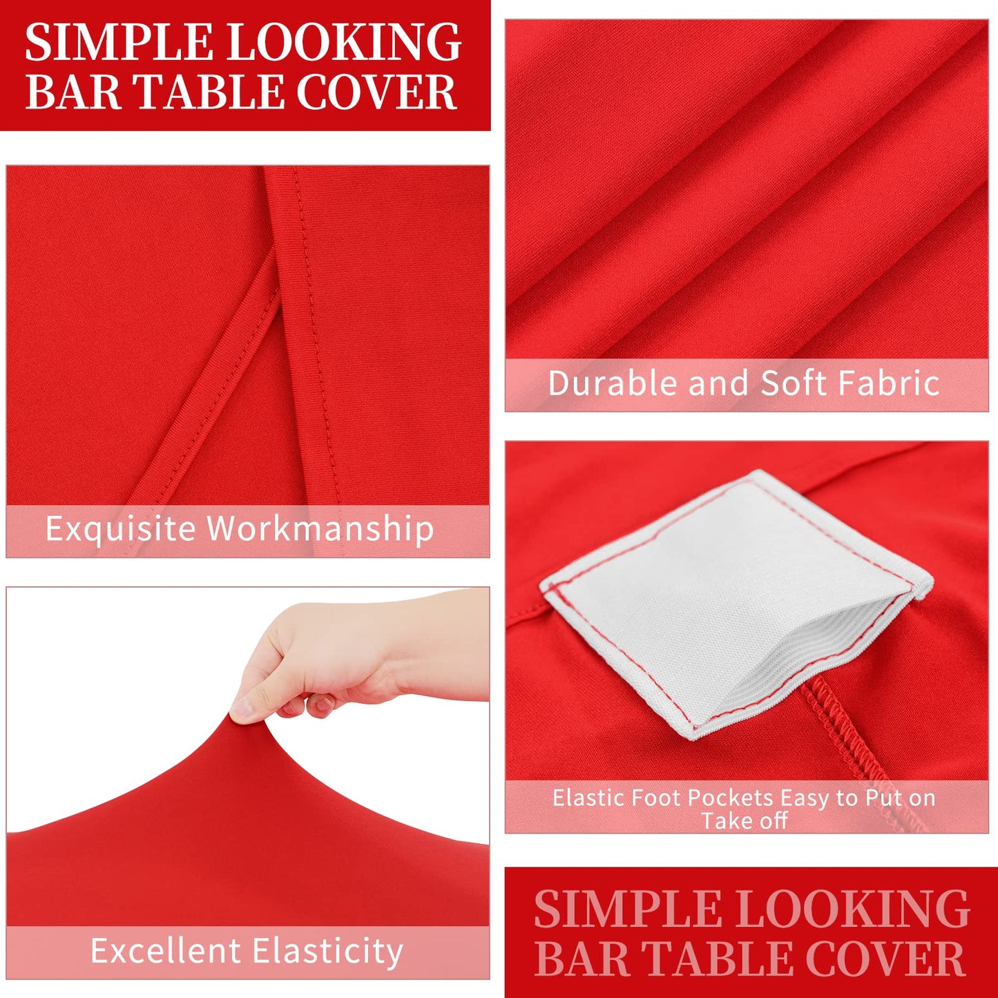 3 pieces of cocktail table covers 80cm, red table covers for Ø 80-85 cm cocktail tables and bistro tables, stretch tablecloth with foot pockets for wedding birthday party banquet (80 cm, red)