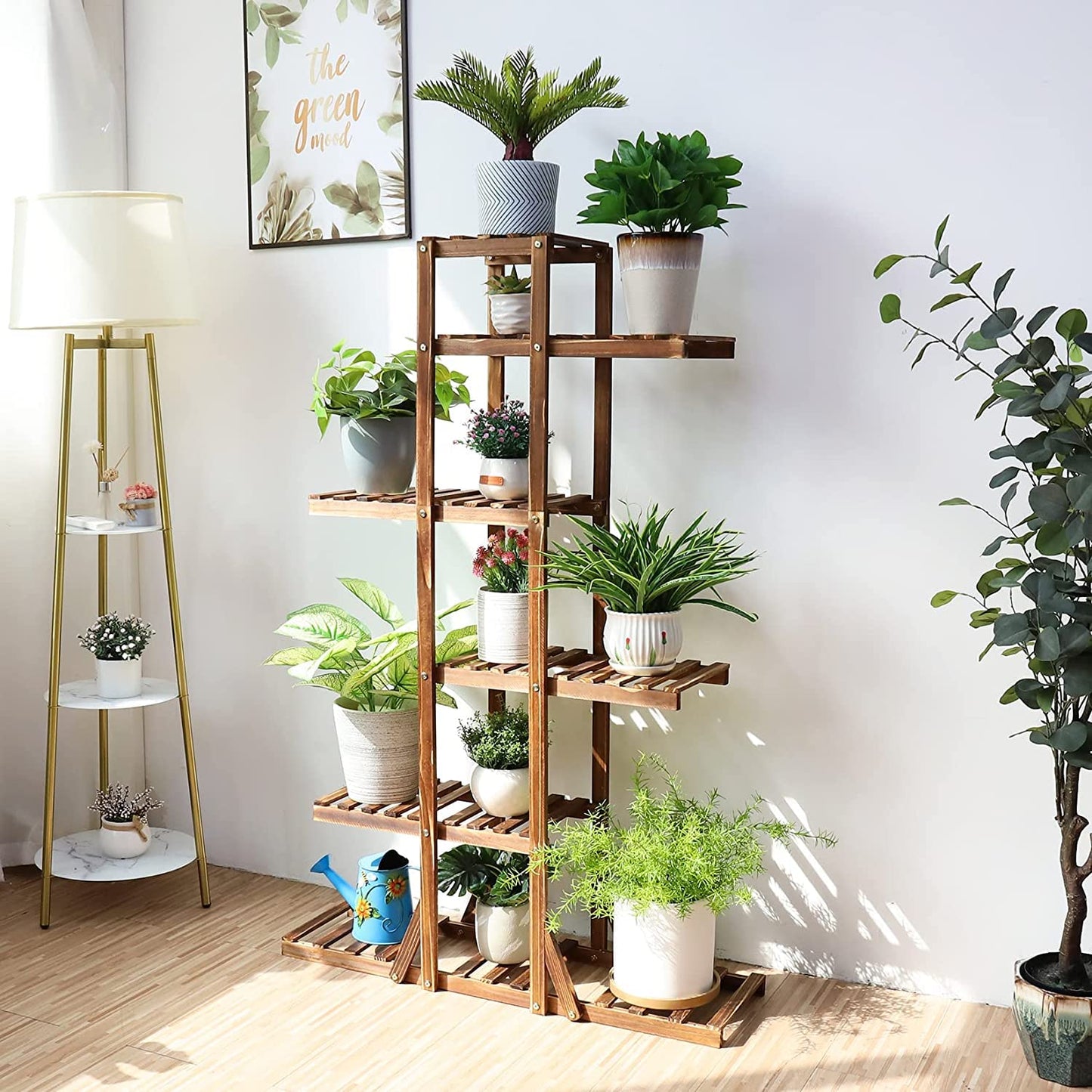 Outdoor flower stand, solid wood flower shelf with 6 levels. Plant ladder multi-storey, 90 x 131 x 25cm.
