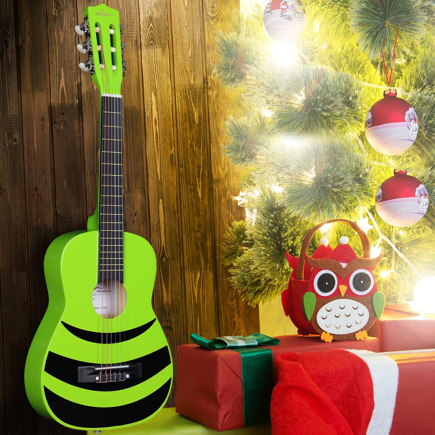 ADM 1/4 Children's Guitar Junior Classical Guitar for Beginners with Tuner, Bag, Strap, Extra Strings, and Picks, Green Honeybee