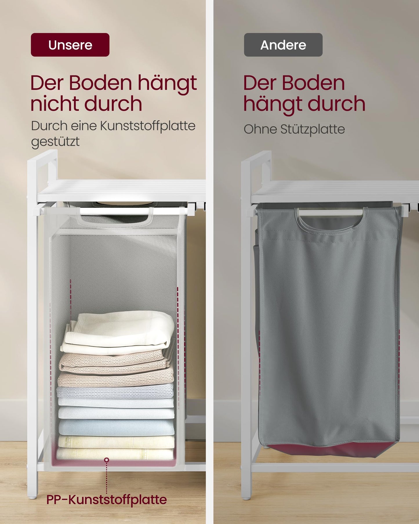 VASAGLE laundry basket with 2 compartments, laundry collector with shelf, laundry box, laundry bag made of Oxford fabric removable, metal frame, 2 x 46 L, 73 x 33 x 72 cm, slate grey-matte white BLH201W11