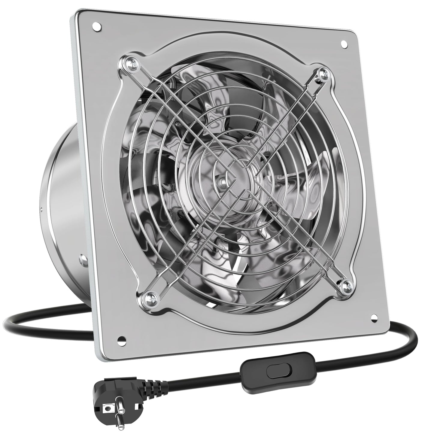 HG Power 200mm Exhaust Fan 980m³/h Bathroom Ventilator Quiet with Backdraft Damper Powerful Wall Fan with EU Plug for Kitchen Bathroom Garage Basement, Silver