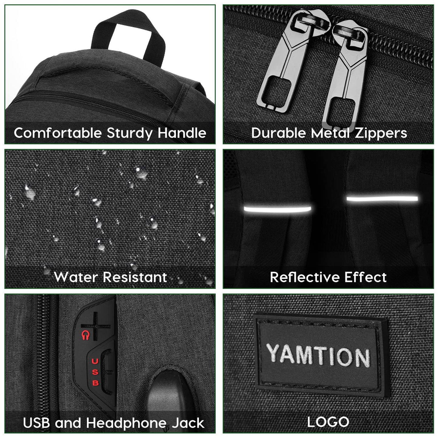 YAMTION Black Backpack for Men and Women, Unisex School Backpack for Teenage Boys Girls 17.3 Inch Laptop Backpack School Bag with USB for College School Work Office