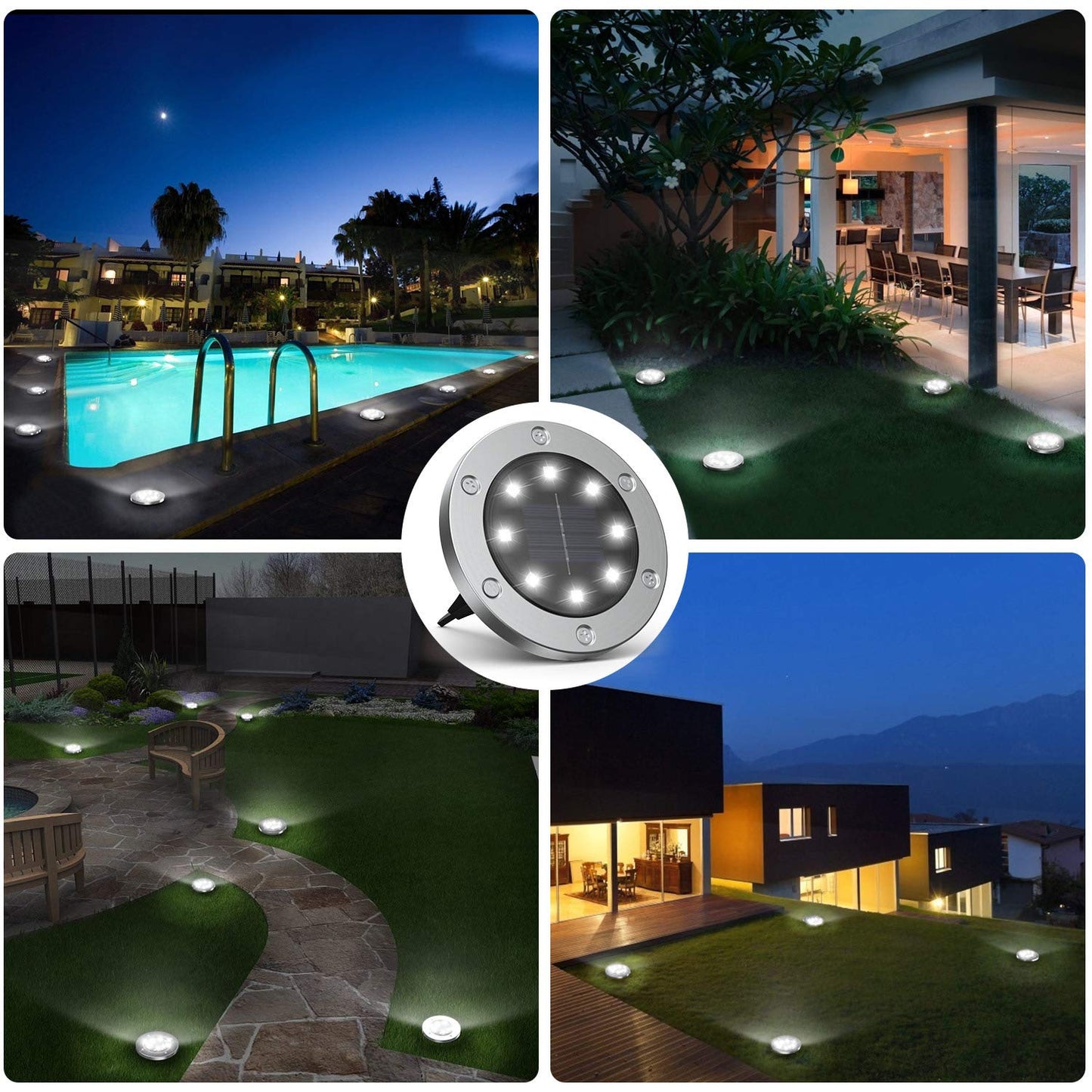 Infray solar lights for garden, solar ground lights with 8 LEDs, outdoor solar lamps IP65 waterproof, solar pathway lights cold white 8 pack.