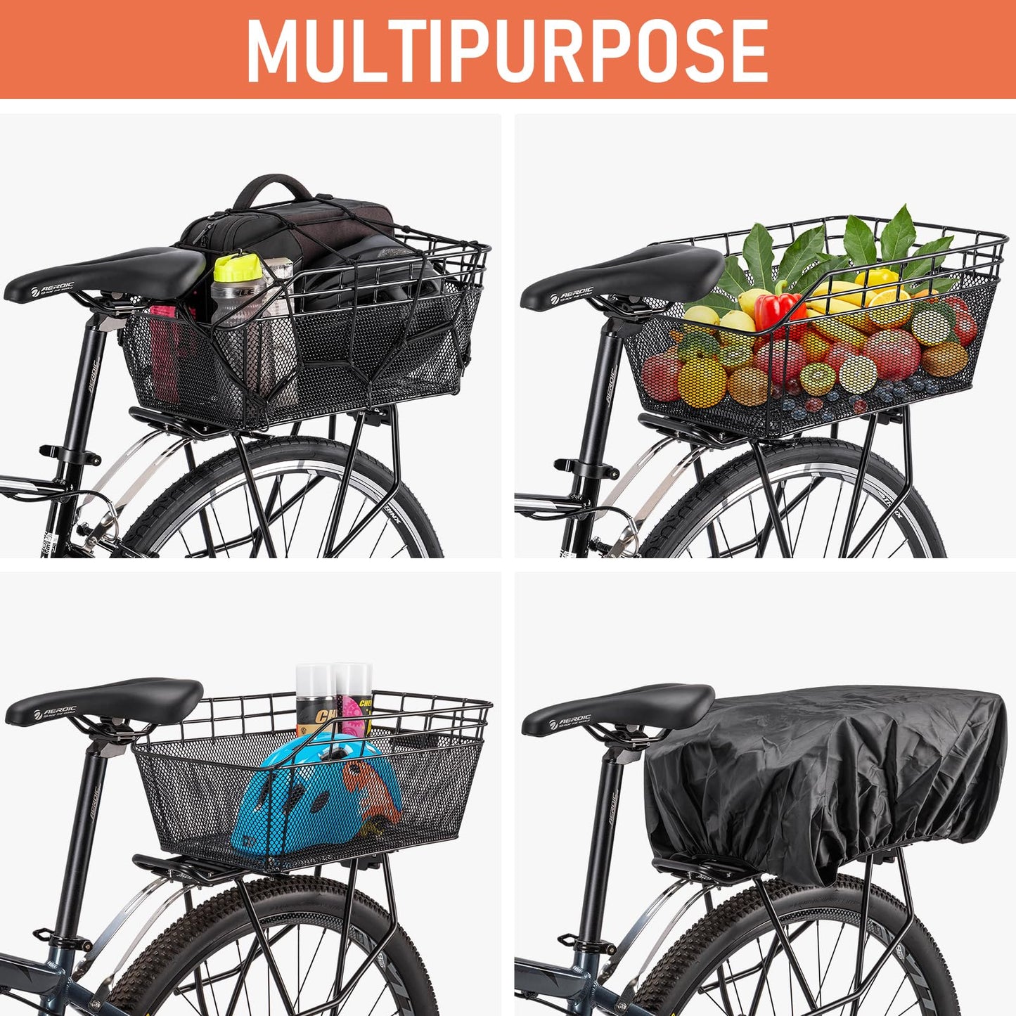 CXWXC Rear Bicycle Basket with Cargo Net and Thick Padding for Bicycle, Thick Padding Bag for Bicycle, Electric Bicycle (CX-HT-193-EU)