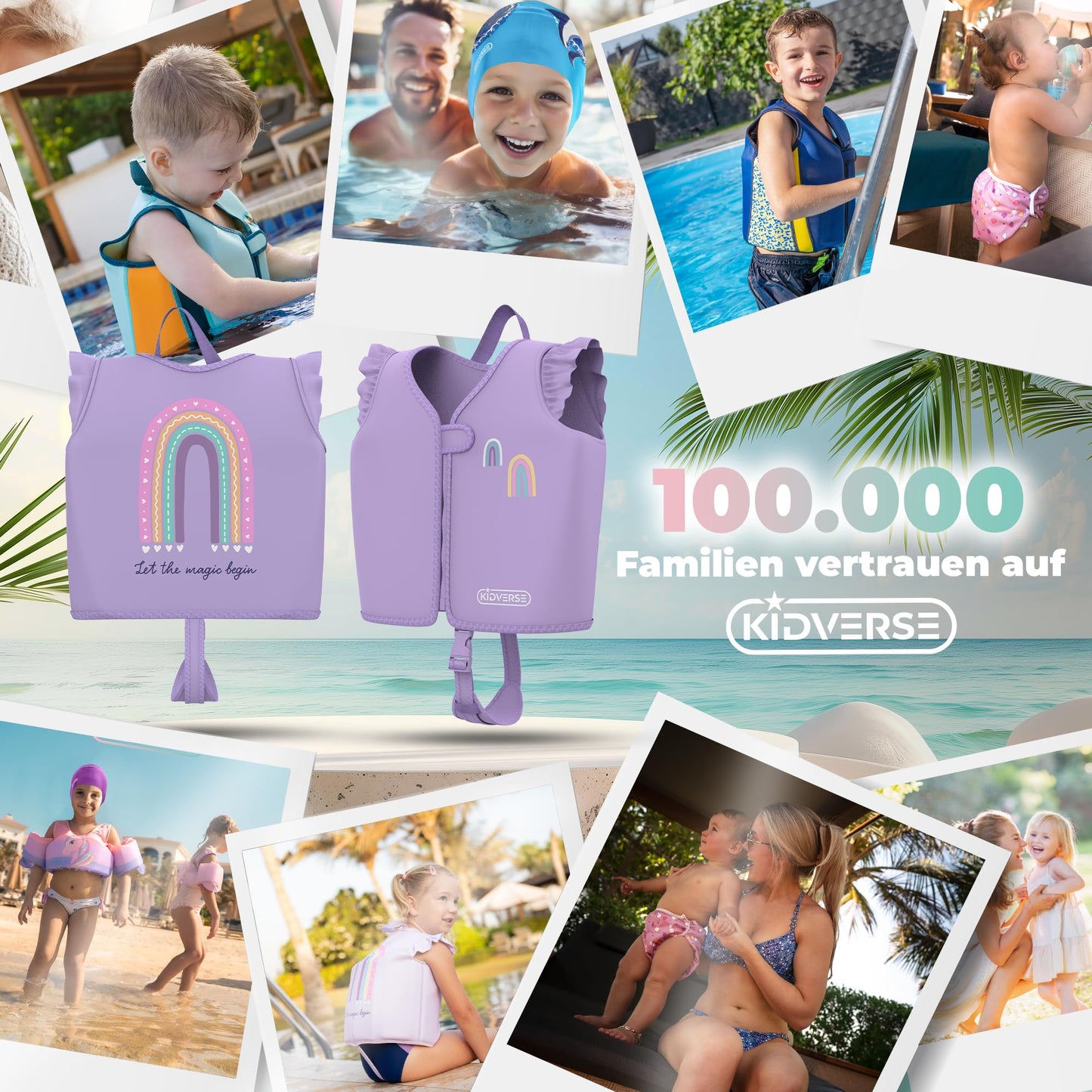 KIDVERSE Swim Vest Kids 2-3 Years - TÜV certified swim aid with waist size up to 56cm - Swim aid for kids 2-3 years - Children's swim vest for learning to swim - Comfortable swim vest for kids