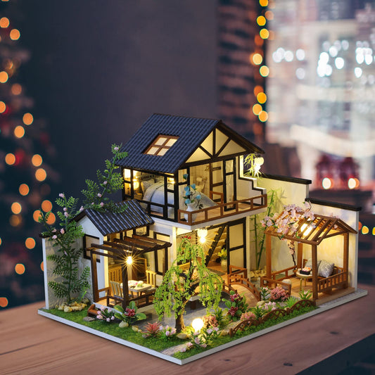 Cute and fun DIY Miniature Dollhouse Kit for building a miniature house with music, furniture, and tools. Build your own creative craft gift idea (Oriental Villa).