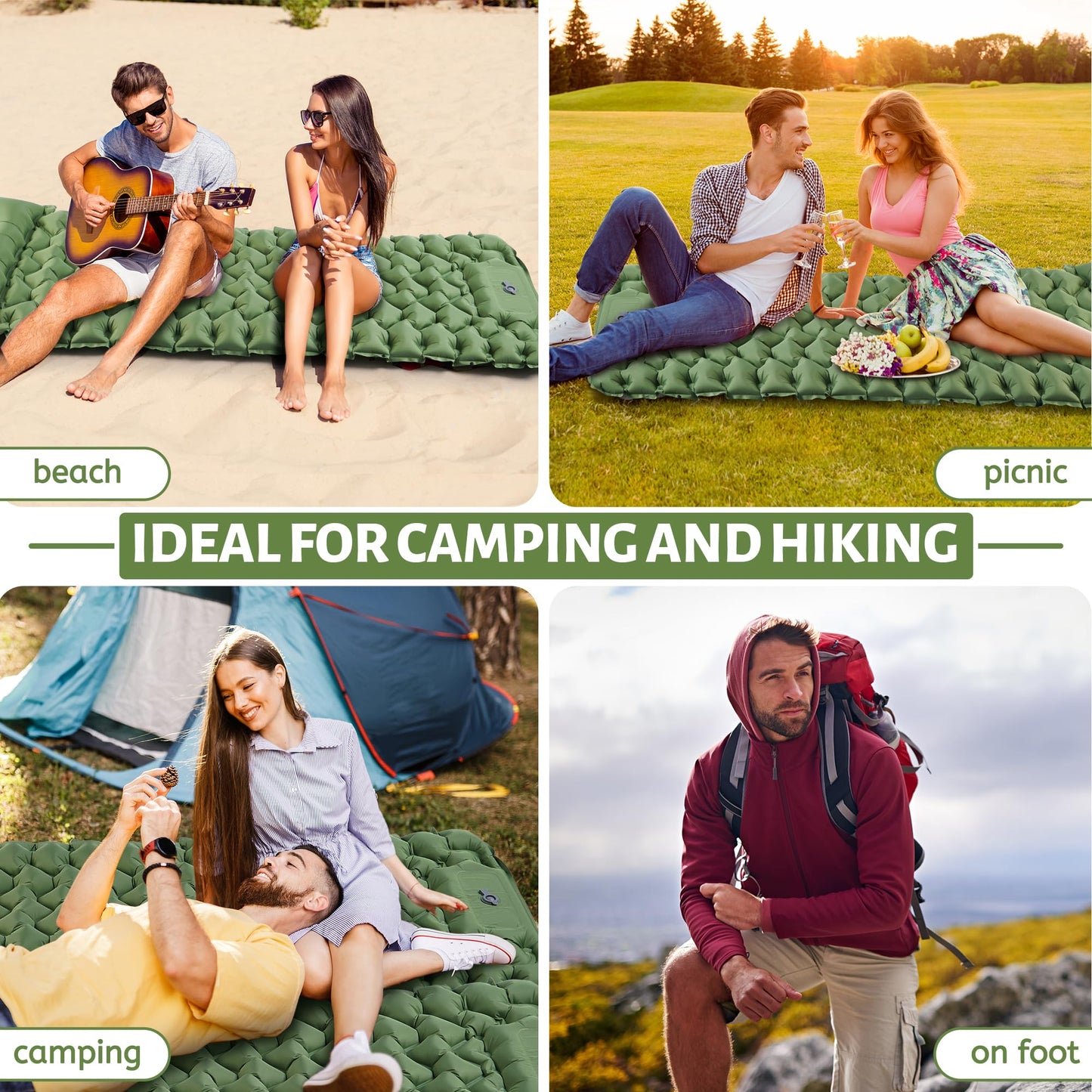 KUOGAS Self-Inflating Sleeping Pad, Extended and Thickened Camping Mattress, Air Pedal Air Pump Air Mattress, Ultra-Light Portable Sleeping Pad, Suitable for Camping, Beach, Hiking