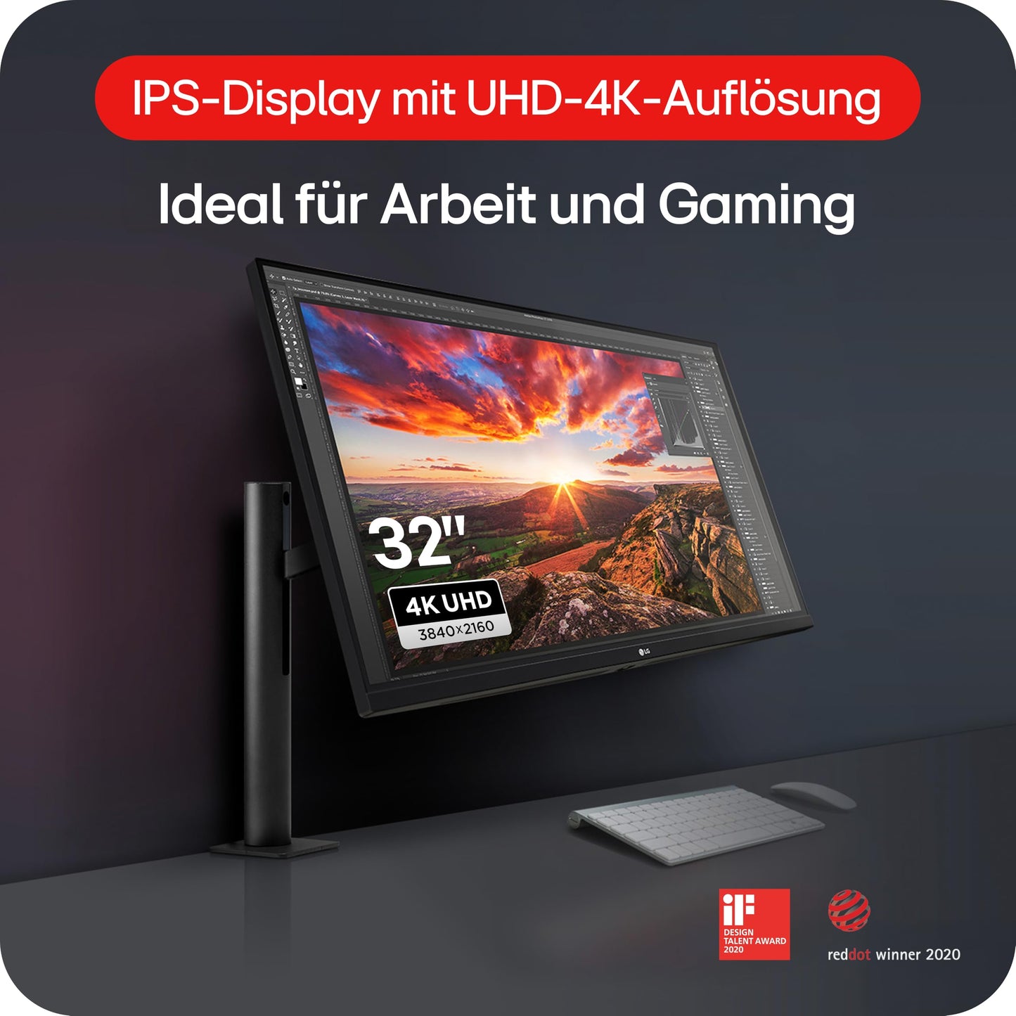 LG 32UN880K Monitor 32 inch Ultra HD 4K Ergo, IPS, 3840x2160, HDR 10, DCI-P3 95%, Ergo Stand adjustable in all directions, 10W Stereo speakers