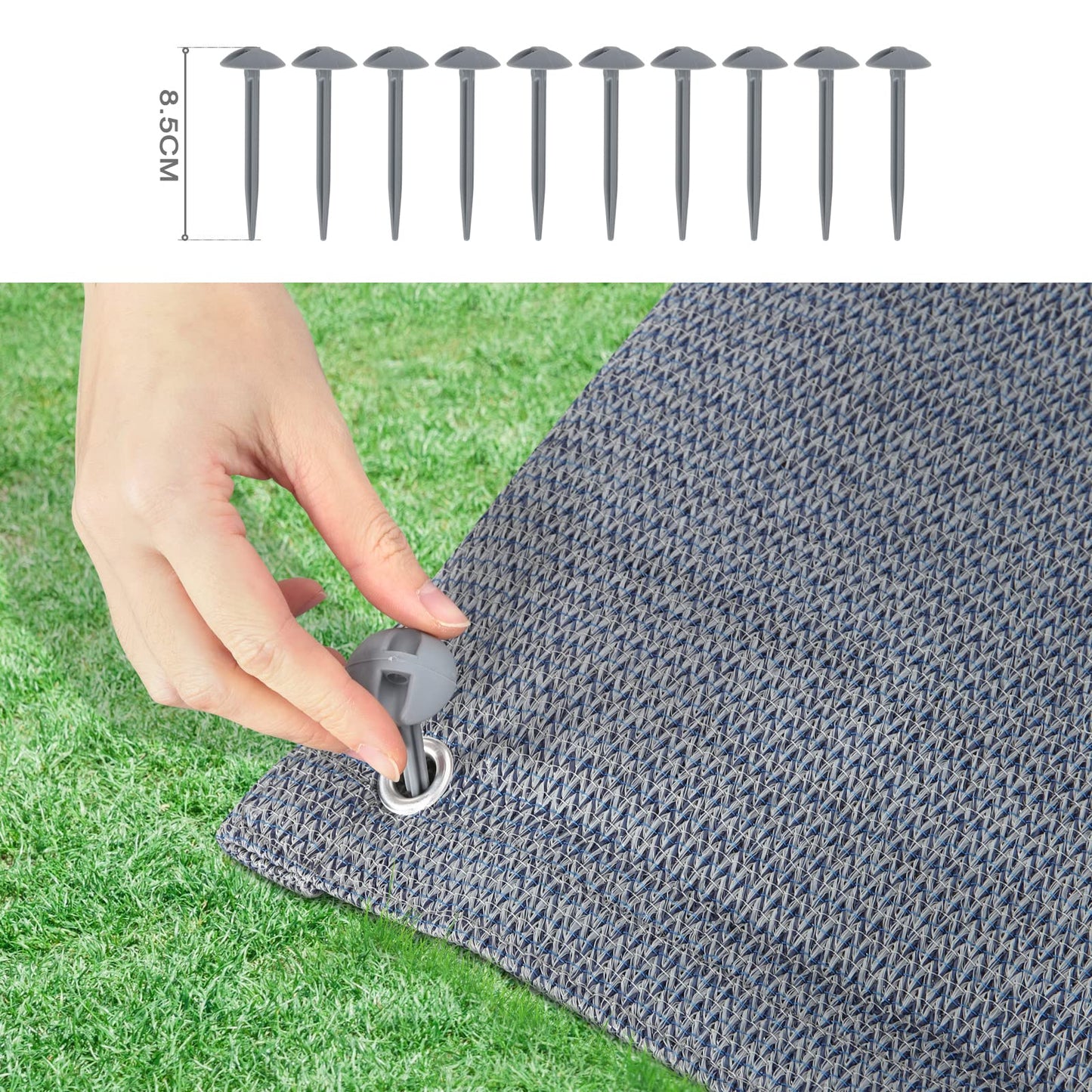 Laneetal awning carpet 300x400cm, outdoor camping rug with pegs, tent mat, RV outdoor carpet with eyelets carrying bag made of HDPE 280 g/sqm, tent floors, blue-gray.