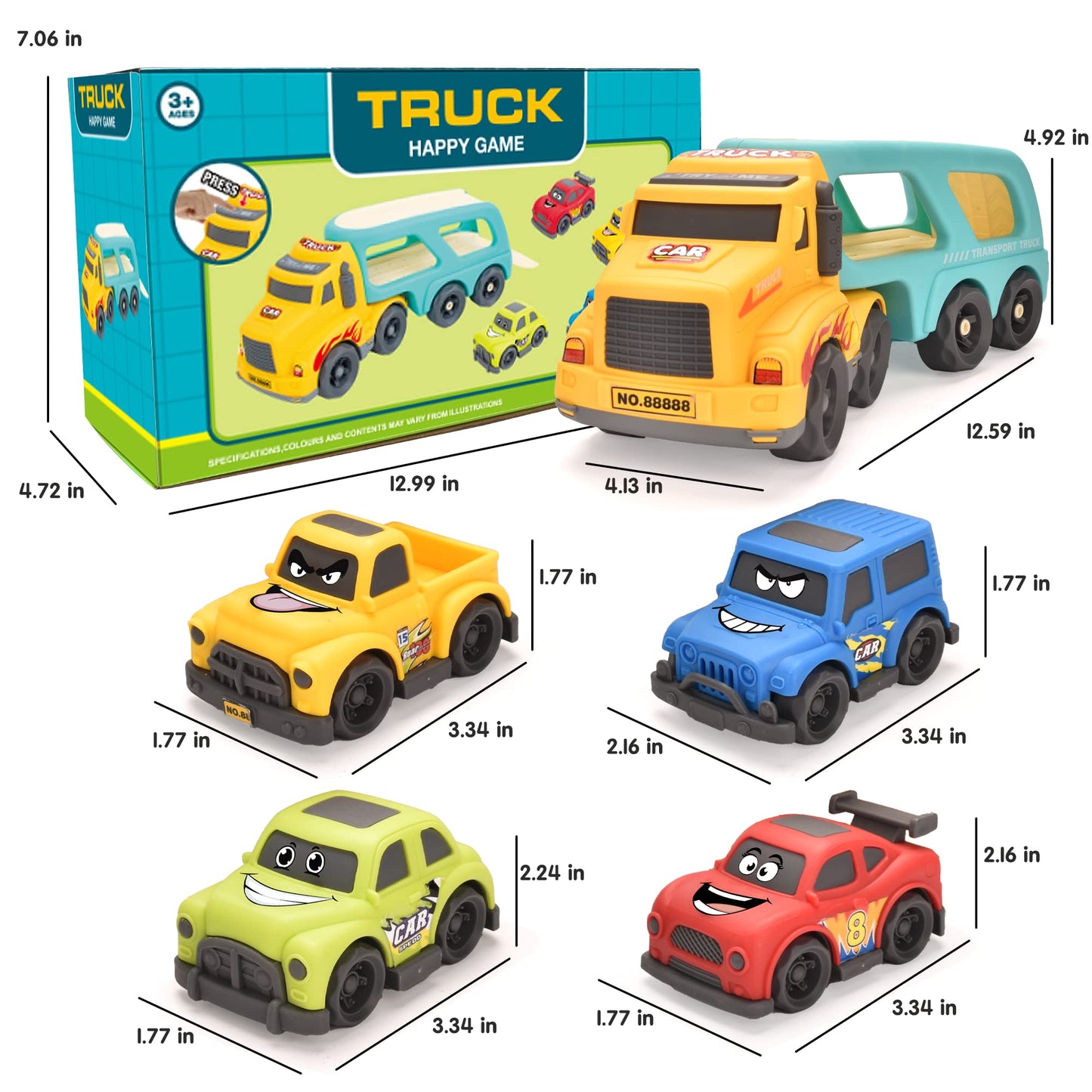 Doahurry 5-In-1 Car Carrier Toy, Cartoon Car Toy for 2-Year-Olds, With Light and Music Kid's Toy for 2-Year-Olds, Cars for 2-Year-Olds, Tractor Toy for 2-Year-Old Boys Girls Gift