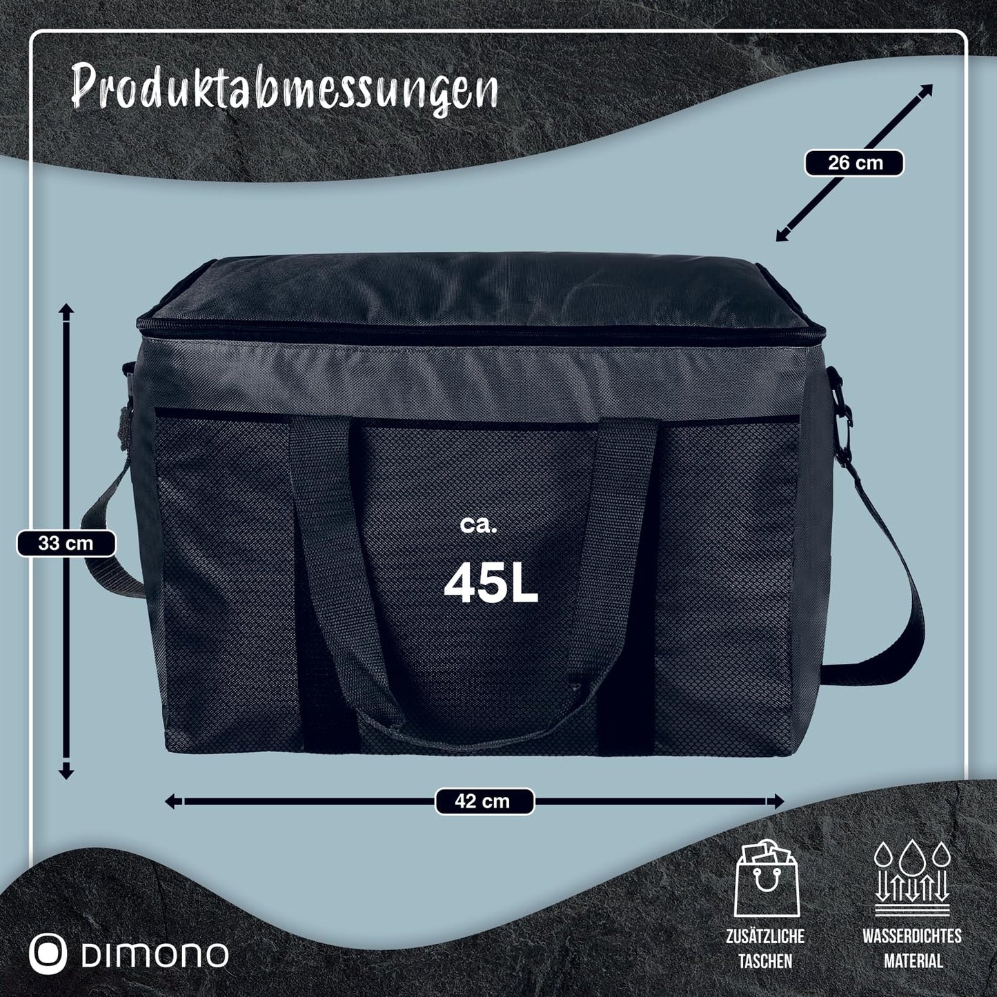 XXL cooler bag insulated drinks & snack bag ice bag picnic bag for camping traveling vacation 15, 25, or 45 liters (45 liters - Black)
