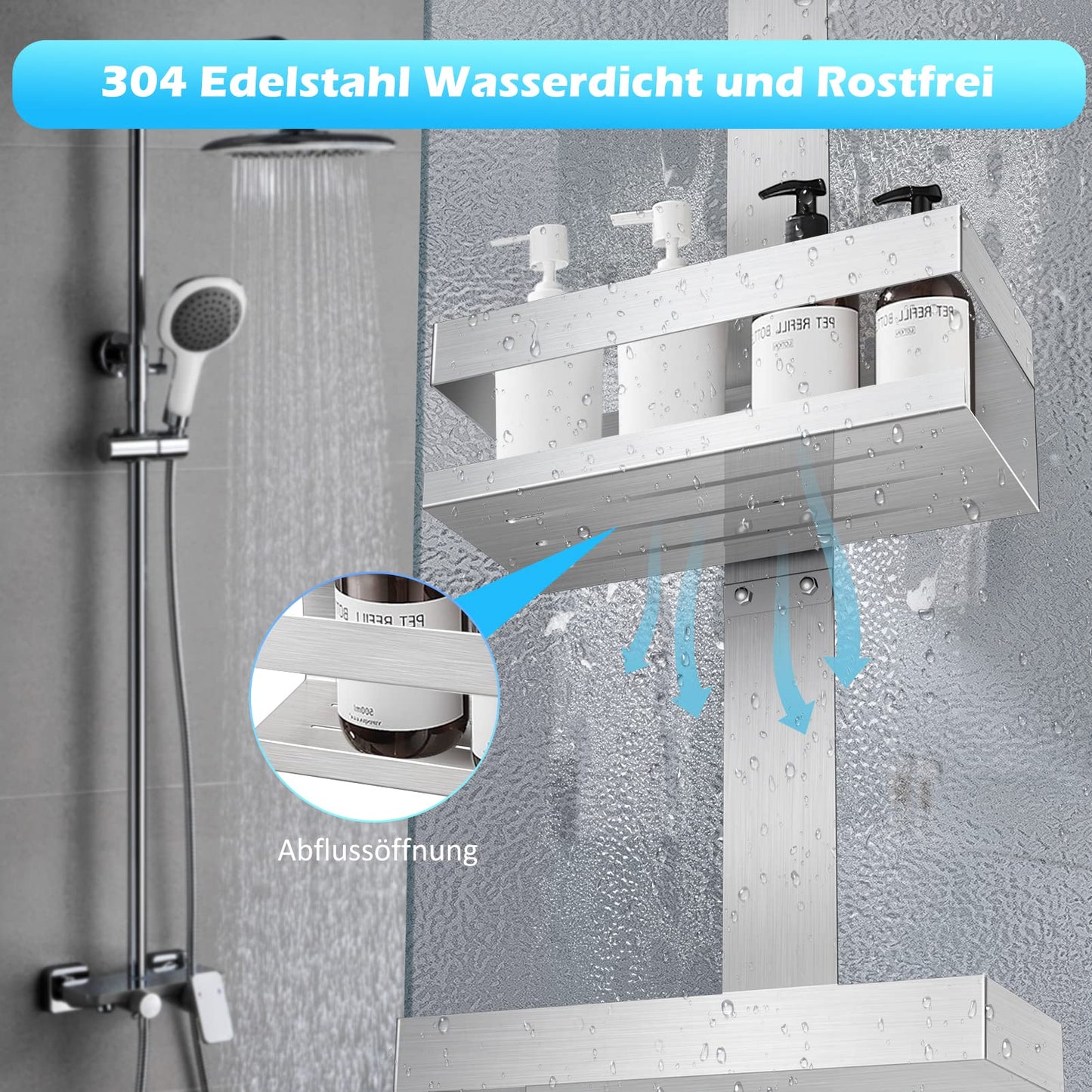 Uuleever hanging shower caddy, stainless steel SUS304, no drilling for frameless glass door, shampoo holder for shower (Style A - Silver).