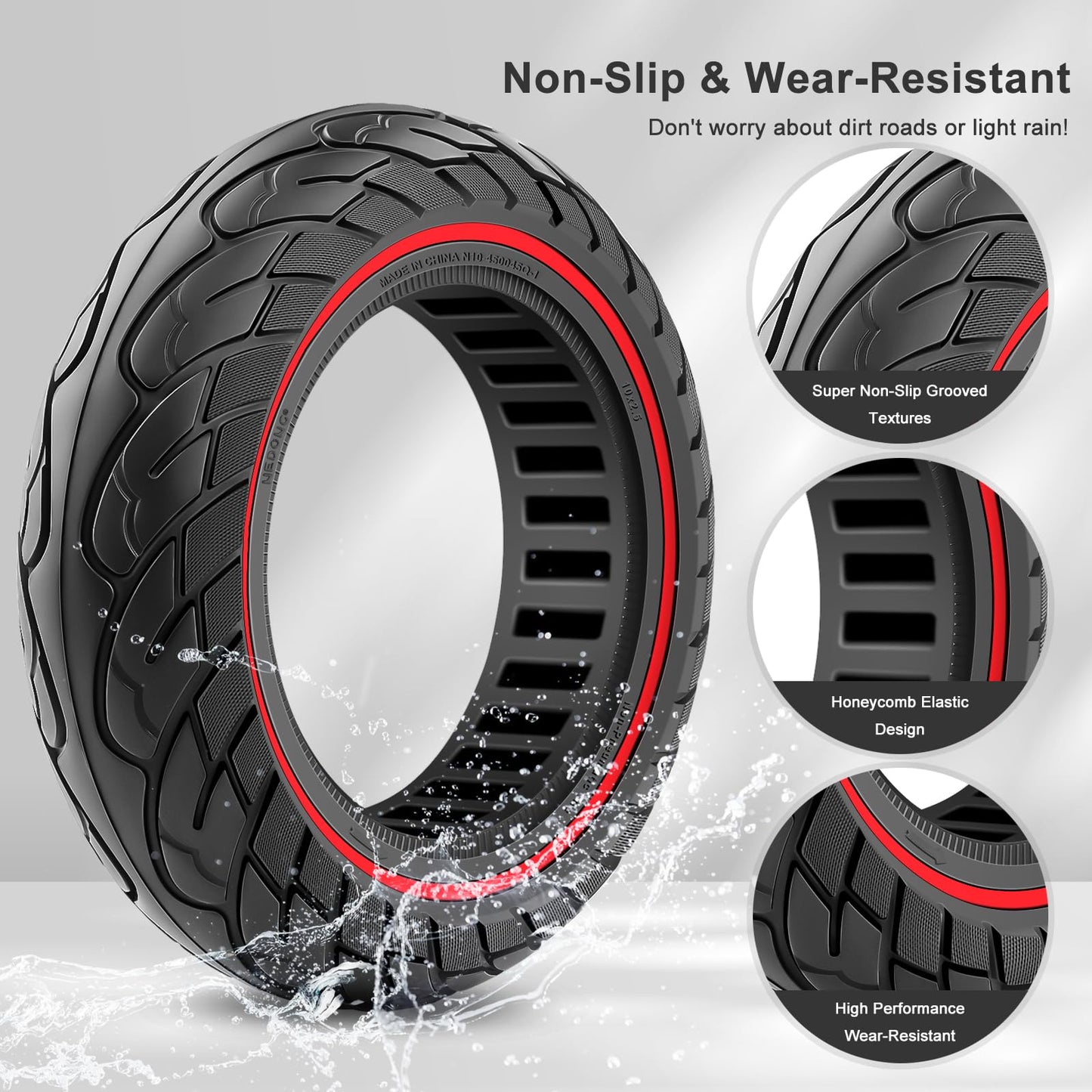 Amitor solid tires 10x2.5-6.5 for Ninebot MAX G30 G30P G30LP, 10 inch solid rubber scooter puncture-proof, E scooter Honeycomb 60/70-6.5 tires solid rubber anti-slip & wear-resistant (Slot 44), 2PCS