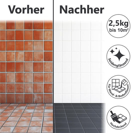 2K tile paint - paint for kitchen, bathroom, wall & floor tiles - anthracite grey similar to RAL 7016 - 2.5kg