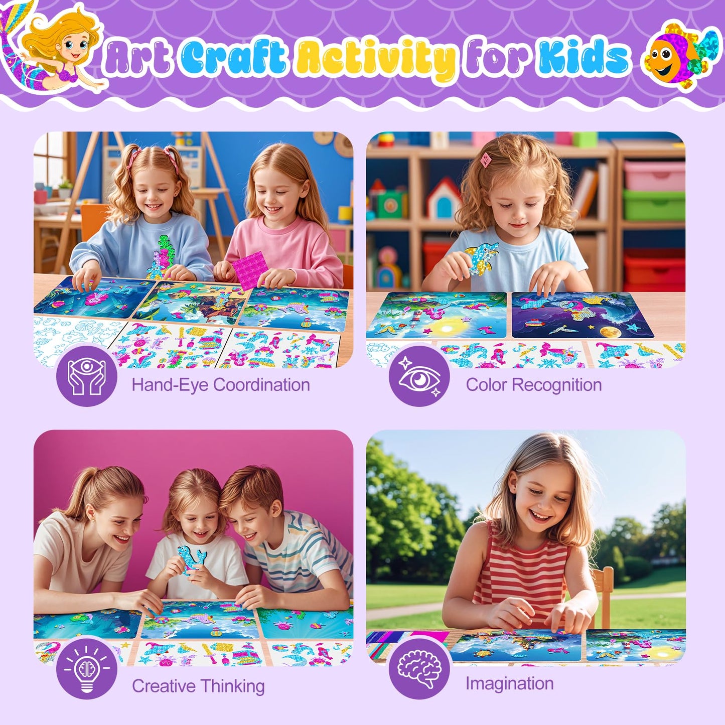 CutteeyFyry Foil Fun for Kids, Mermaid & Princess Foil Art for Kids, Craft Sets for Girls Ages 3-10, Kids Activity Kits Travel Toys Christmas Birthday Easter Gifts