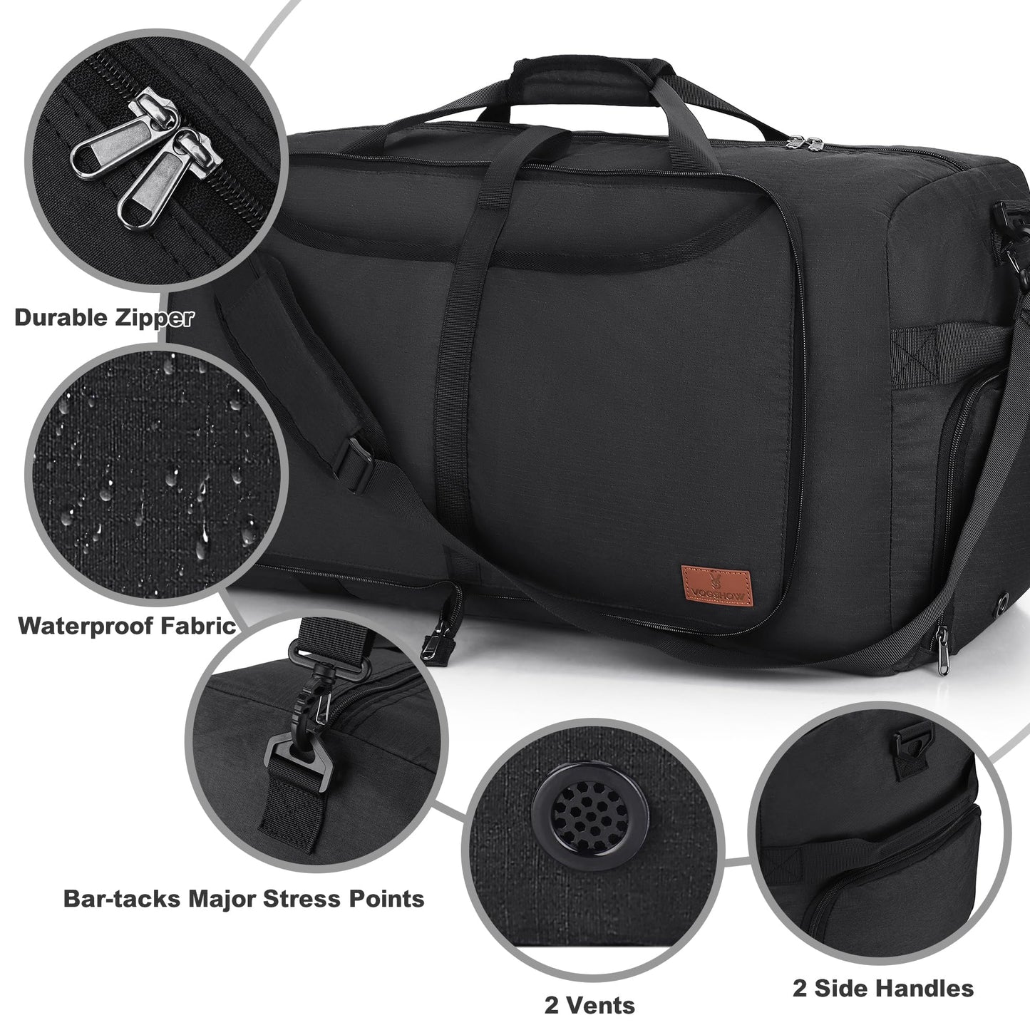 Vogsnow Travel Bag Large Foldable 100L, Weekender Overnight Bag Duffel Waterproof Sports Bag with Shoe Compartment for Men and Women