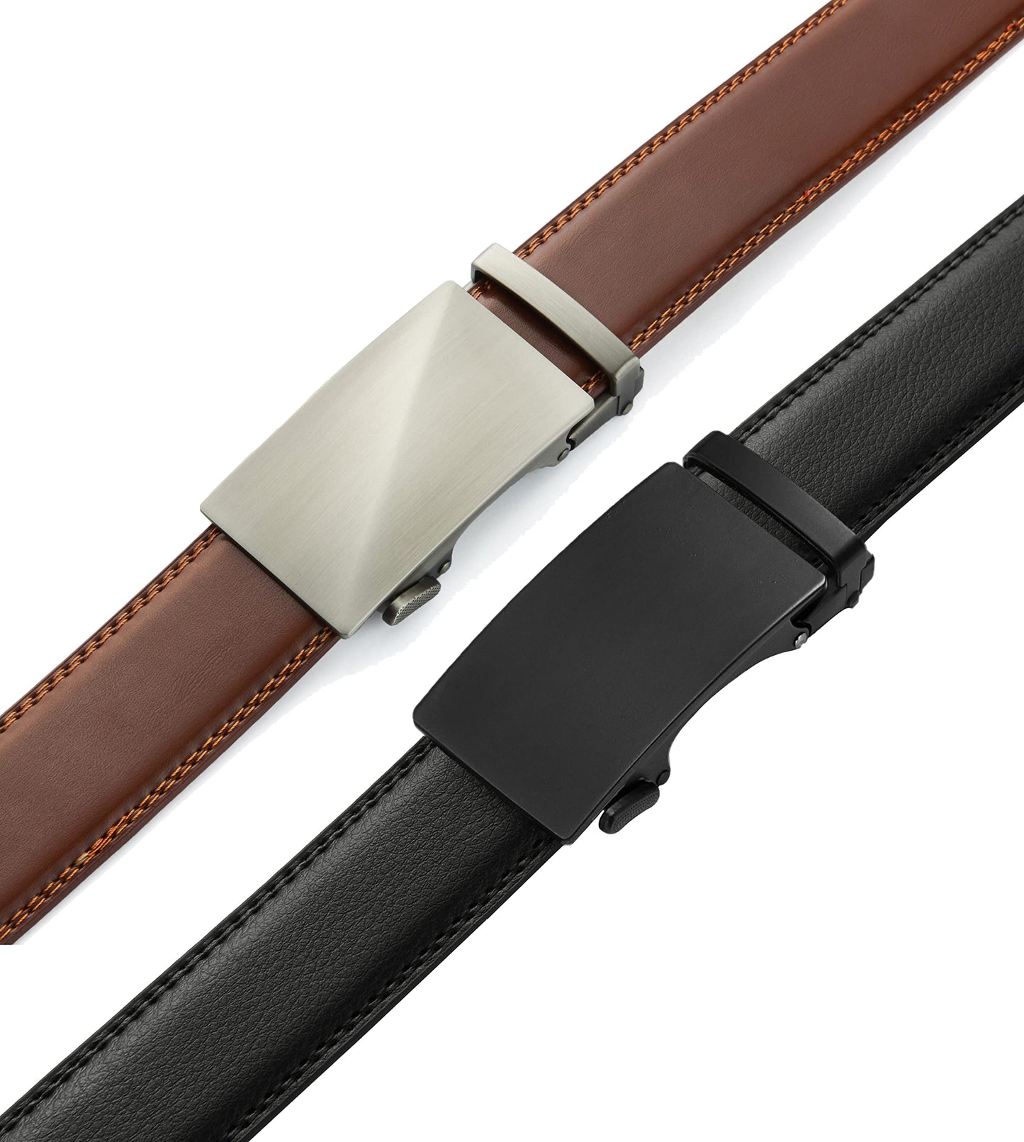CHAOREN Automatic Belts for Men 2 Pieces, Ratchet Automatic Buckle Leather Belts for Men Adjustable 35mm Wide with Gift Box