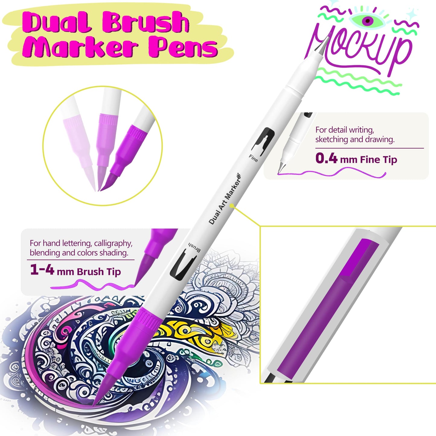Halobios 120 Colors Dual Brush Pen Set, felt tip pens for kids and adults, coloring books, sketching, drawing, calligraphy, greeting cards - gift set