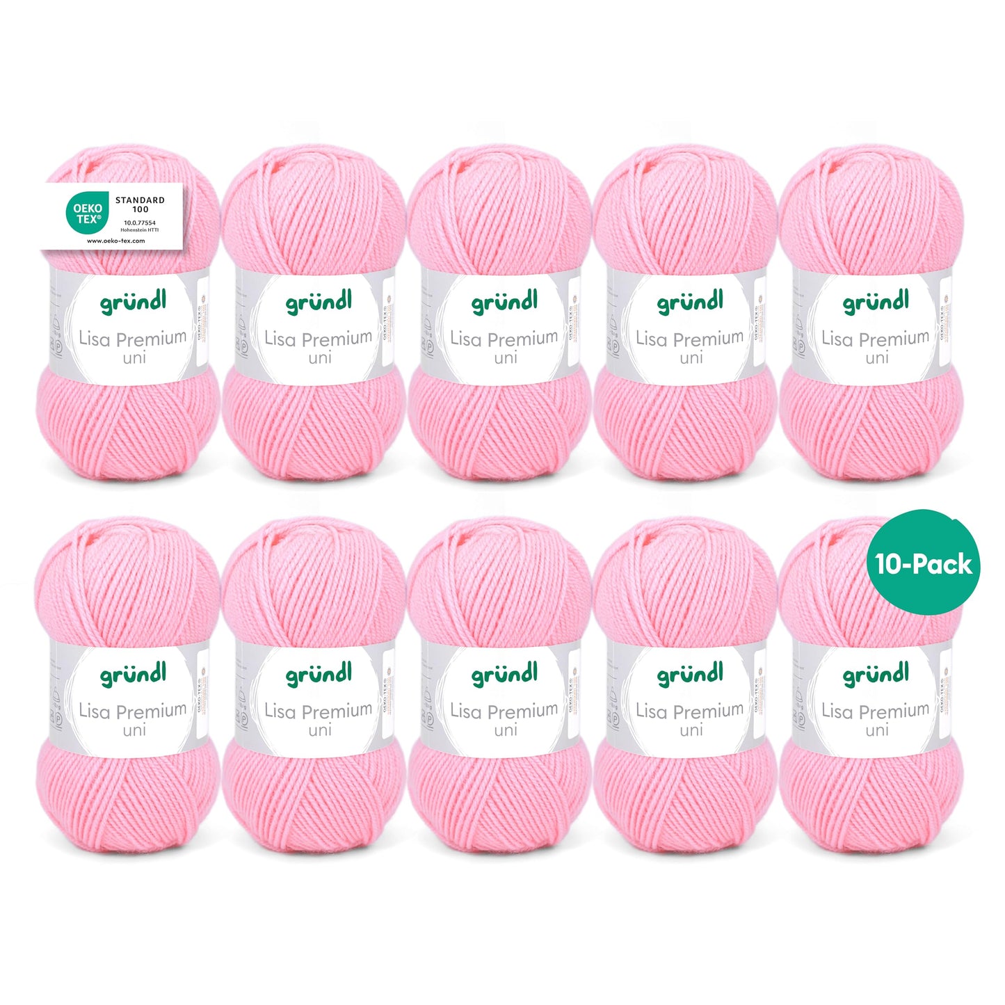 Gründl Wool Lisa Premium solid - 10 x 50 g - Yarn for crocheting - Yarn for knitting - 100% Polyacrylic - Soft & easy to care for - Needle size 3.5-4.5 - Baby pink