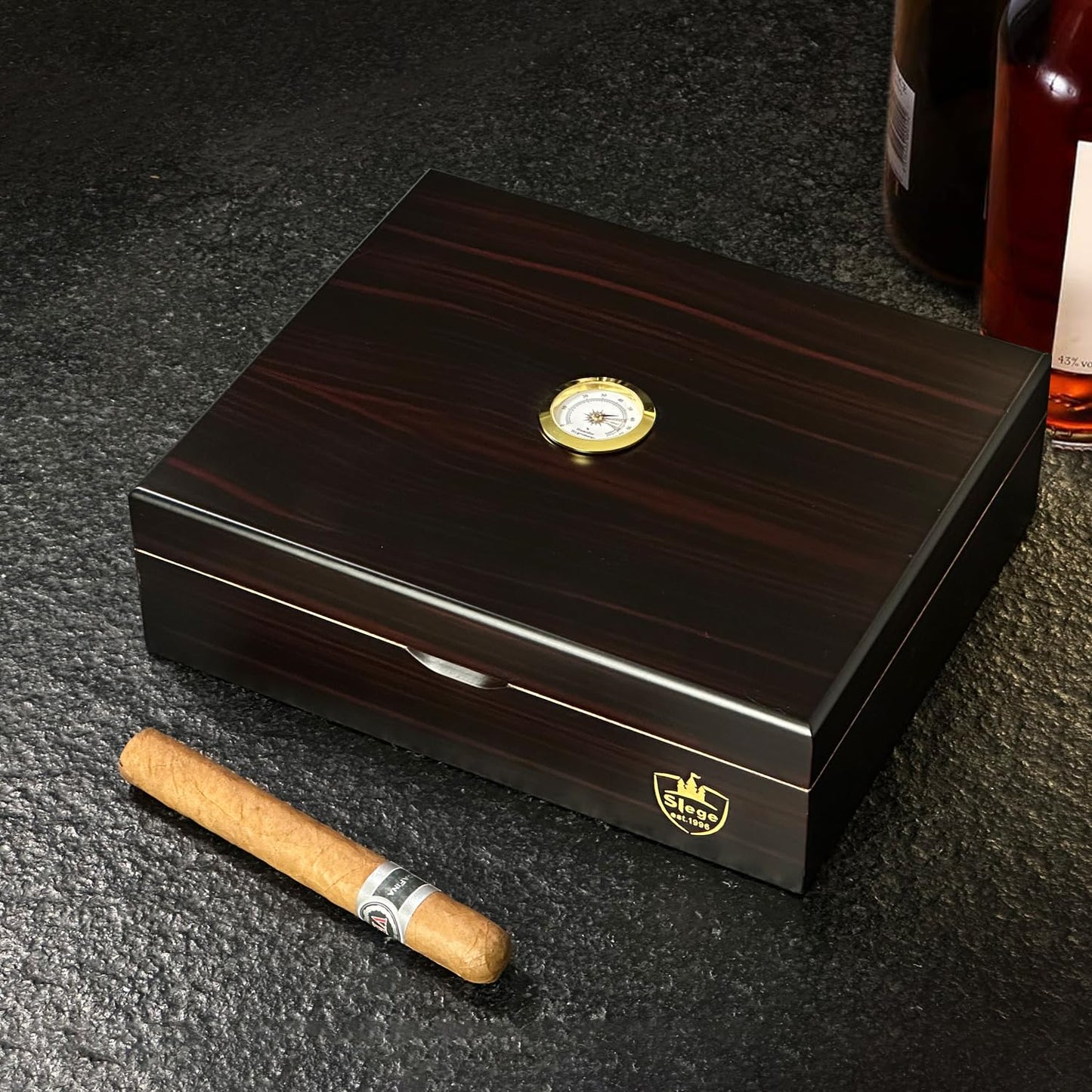 Slege Cigar Humidors, Humidor cigars, Spanish Cedar Wood Cigar Box, with Humidor humidifier, Hygrometer, Divider, single layer, Men's Gift Cigar Accessories (10-30 cigars)