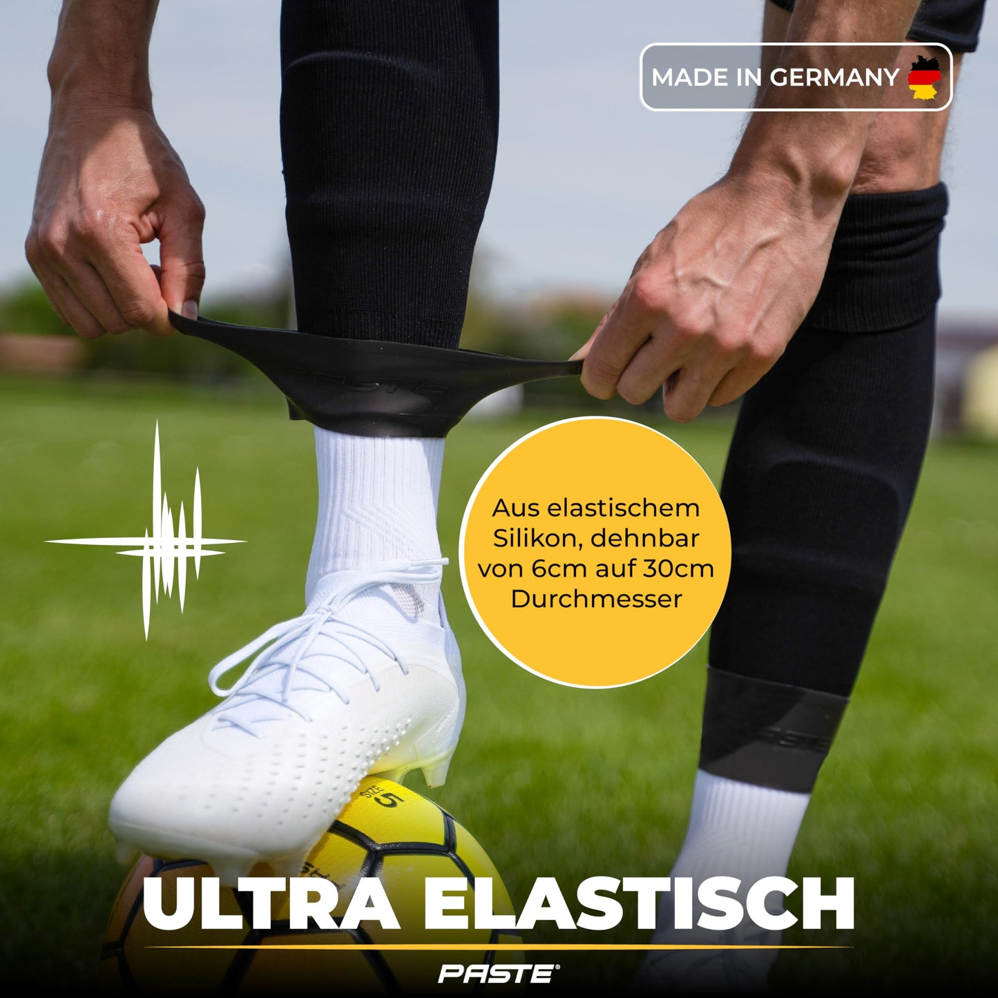 PASTE® Shin Guard Holder Soccer Silicone Men, Women, Kids Black - Support for Soccer Socks as Shin Guard Holder, Sock Holder, Grip Tapes for Soccer Socks, Ankle Strap