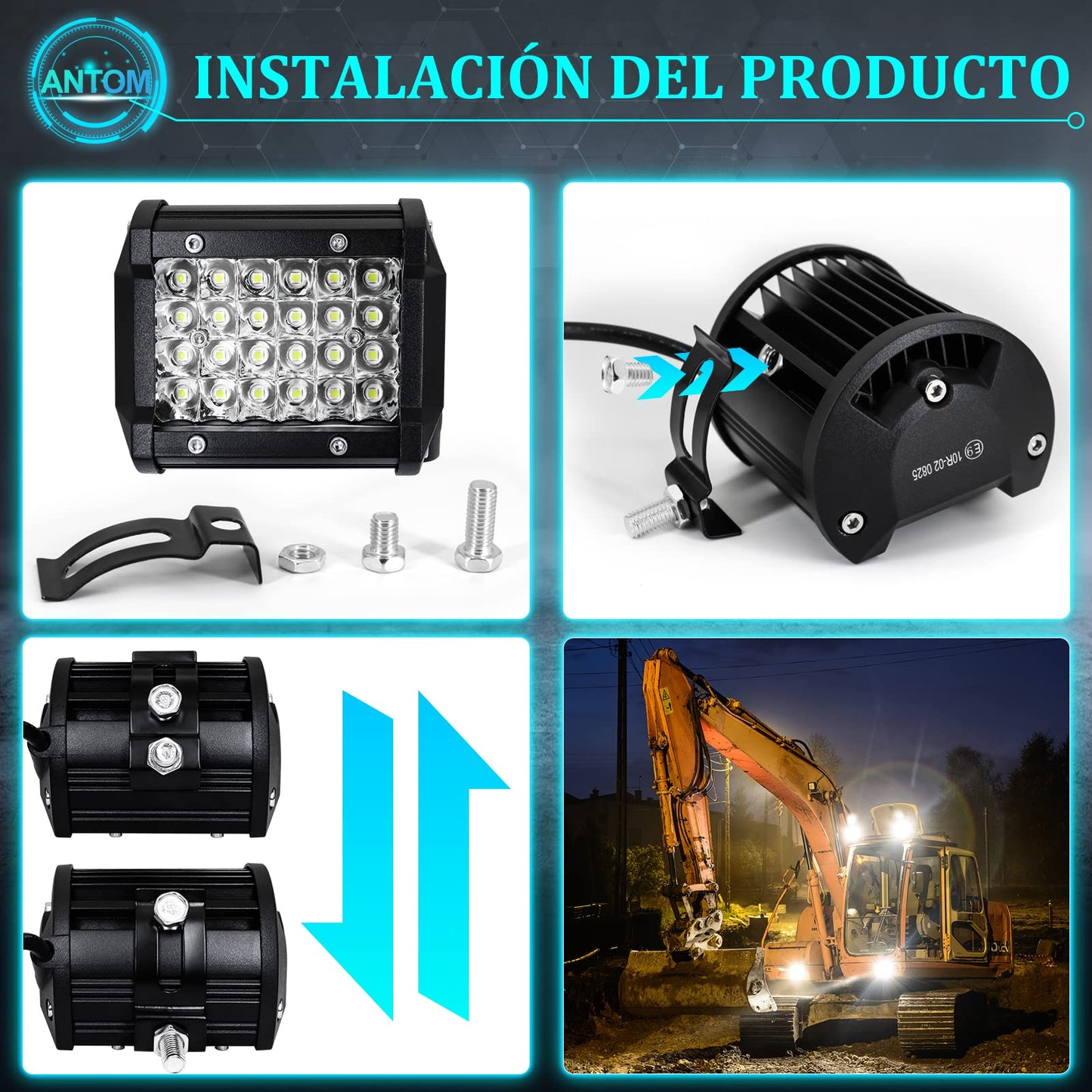 antom 10PCS LED work light 72W LED spotlight 12v tractor 21600LM 9-36V 6000K reverse light Waterproof IP68 for tractor, SUV, UTV, ATV