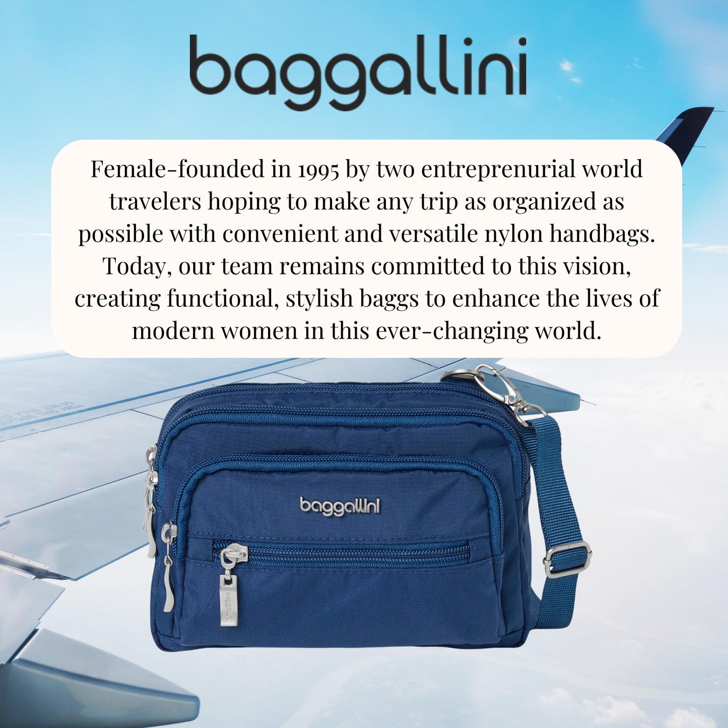 Baggallini women's bag with 3 zippers handbags, Pacific, one size