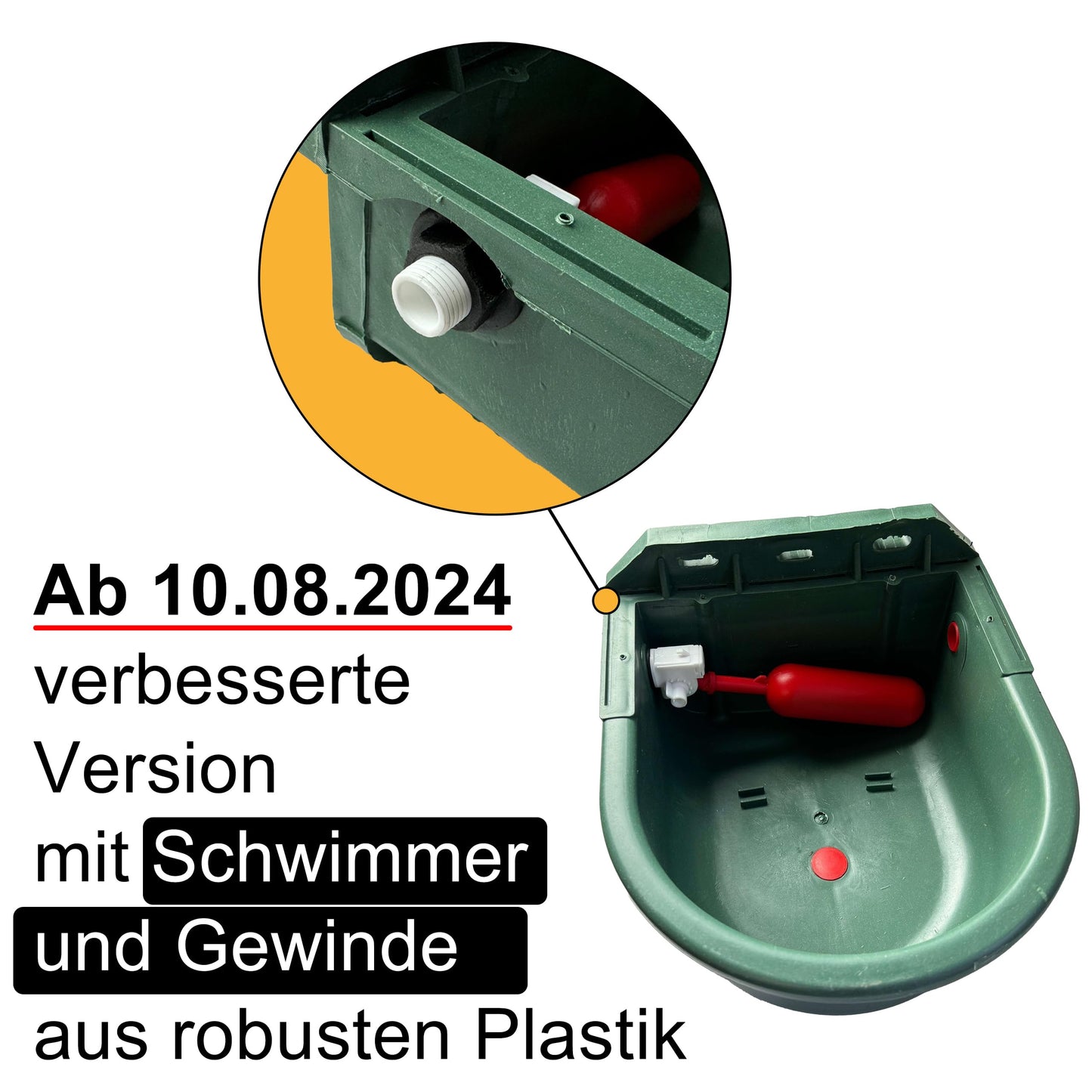 Plastic water trough with IBC container connection set | 4 liters | Ideal for horses, cattle, sheep, and dogs | Float drinker with brackets trough ball