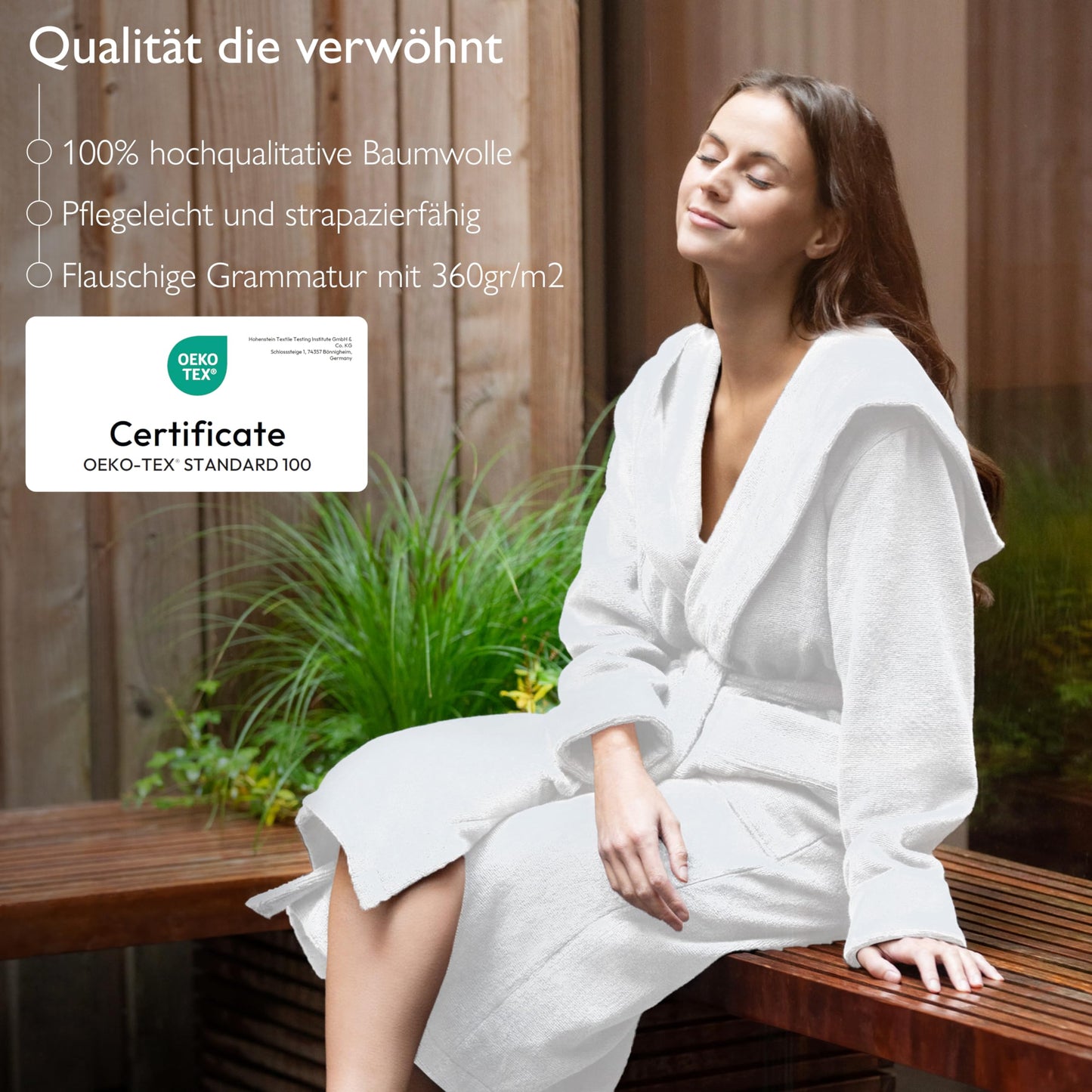 Liebenstein® Premium bathrobe for women made of 100% soft cotton with hood - elegant fit available in 3 sizes for the perfect cozy factor - women's fluffy & soft bathrobe.