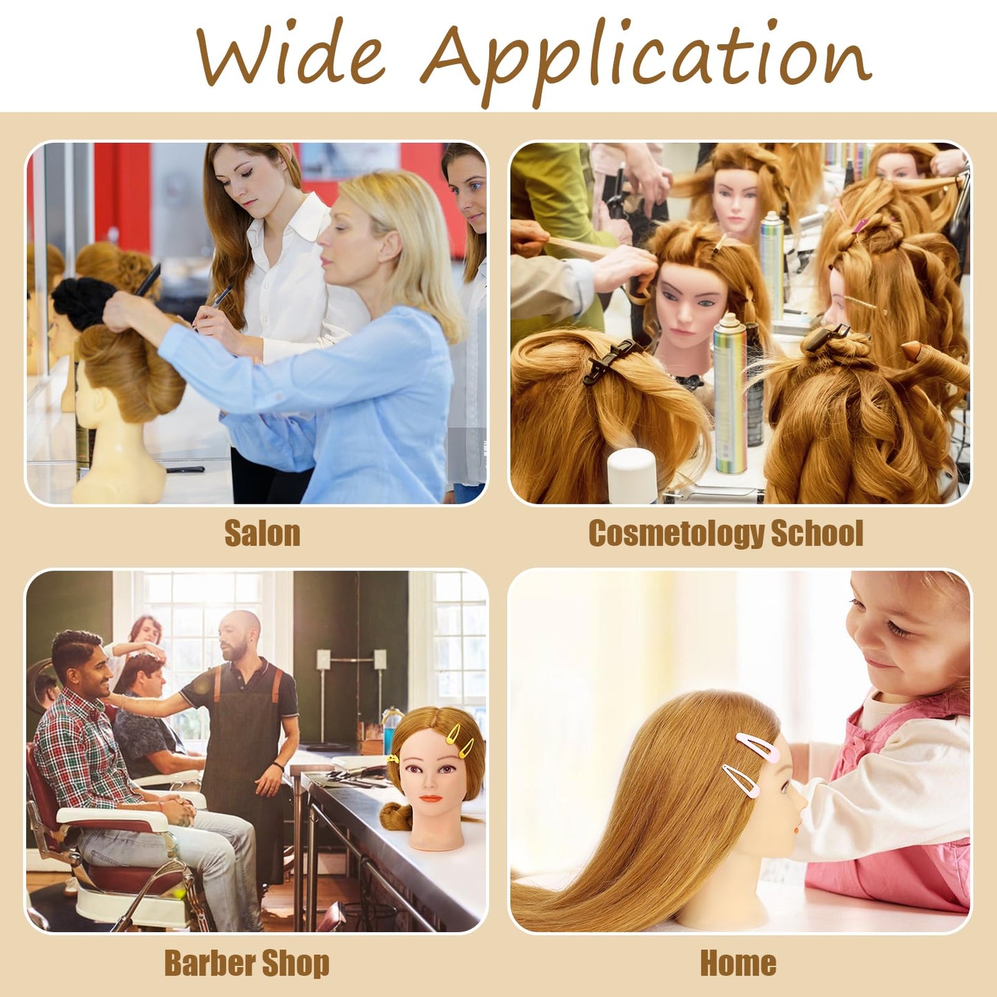 TopDirect Styling Head, 66cm/26 inch doll head for styling long hair, 70% human hair training head, hairdressing mannequin with braiding aid & stand, gold