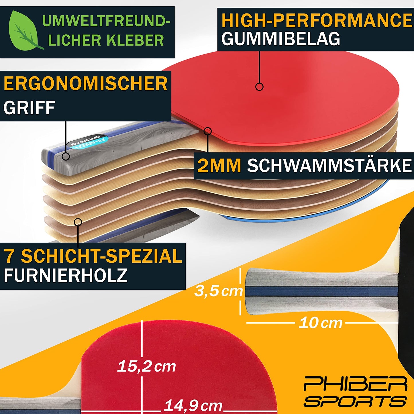 PHIBER-SPORTS Table Tennis Set with 4 paddles, 8 balls, and convenient carrying case. Suitable for indoor and outdoor use, perfect for beginners, families, and professionals.