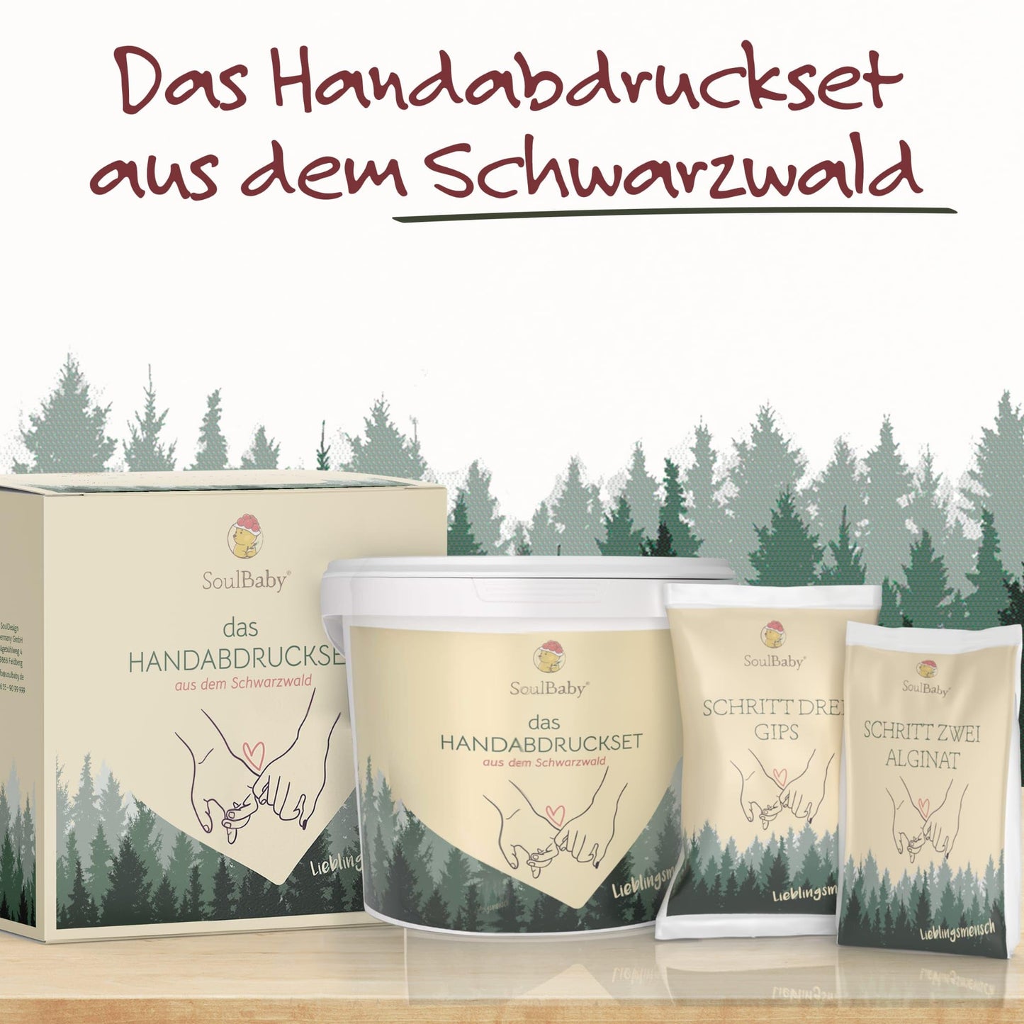SOULBABY® 3D Handprint Set for couples with gift packaging I Plaster casting kit with extra large bucket I 100% Black Forest Made I Premium plaster hand casting couple with video instructions