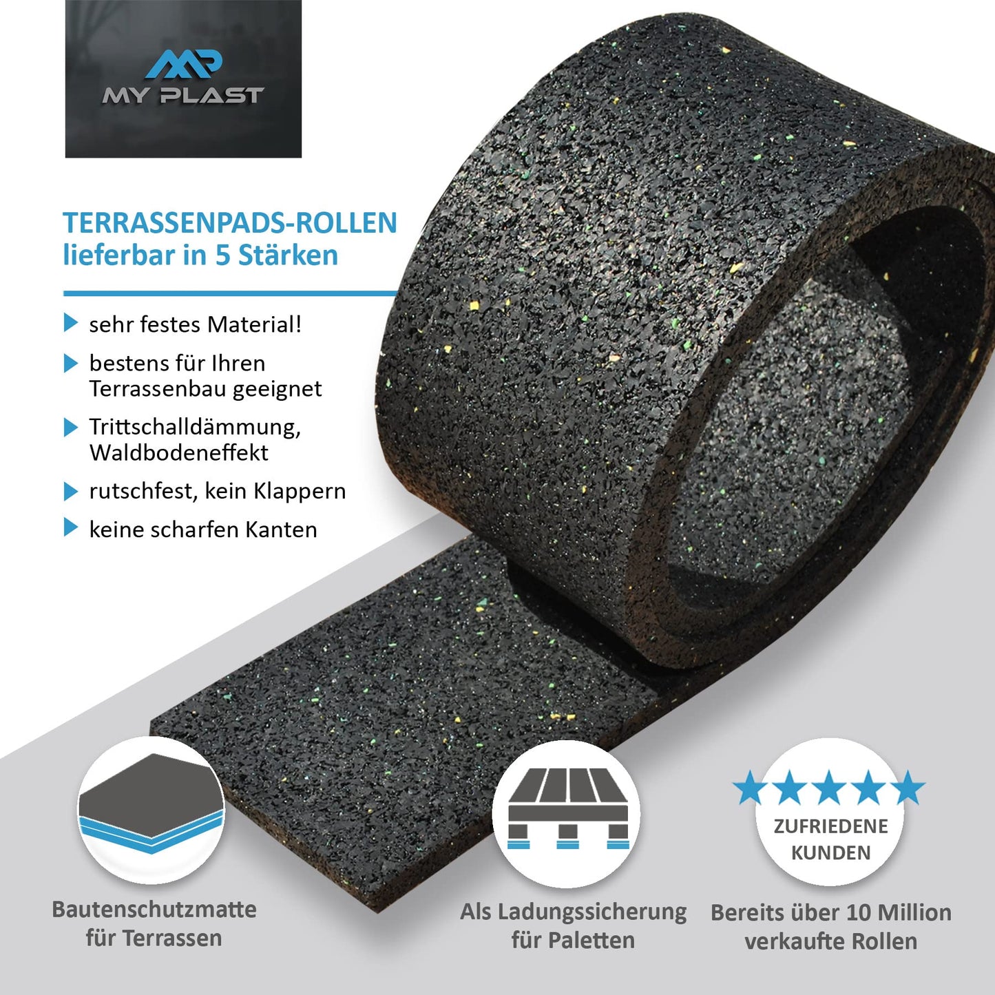 10,000 x 80 x 6mm terrace pad strips for terrace construction | Terrace pad roll made of rubber granules | Terrace spacers