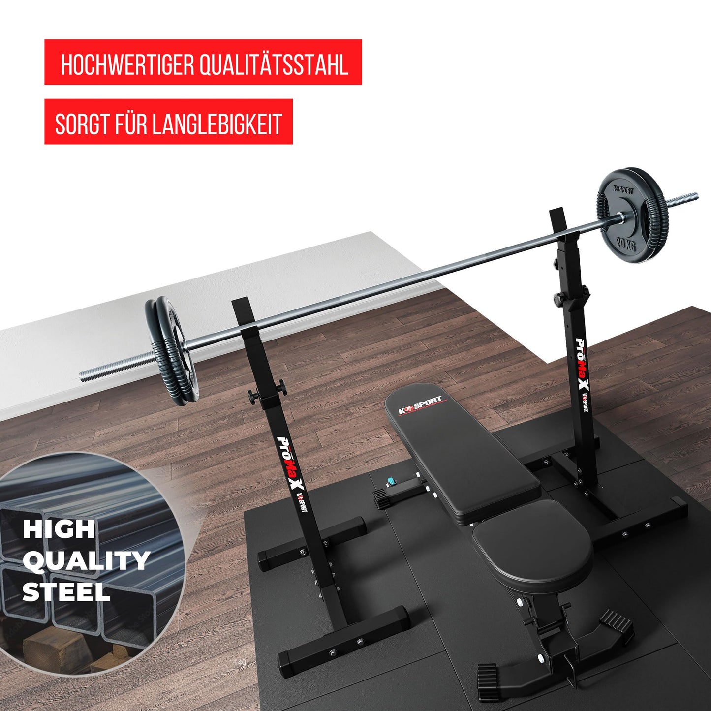 K-Sport: Barbell rack up to 180kg capacity I Squat rack for barbell training I Barbell stand for effective muscle training I Squat stand, including E-Book.