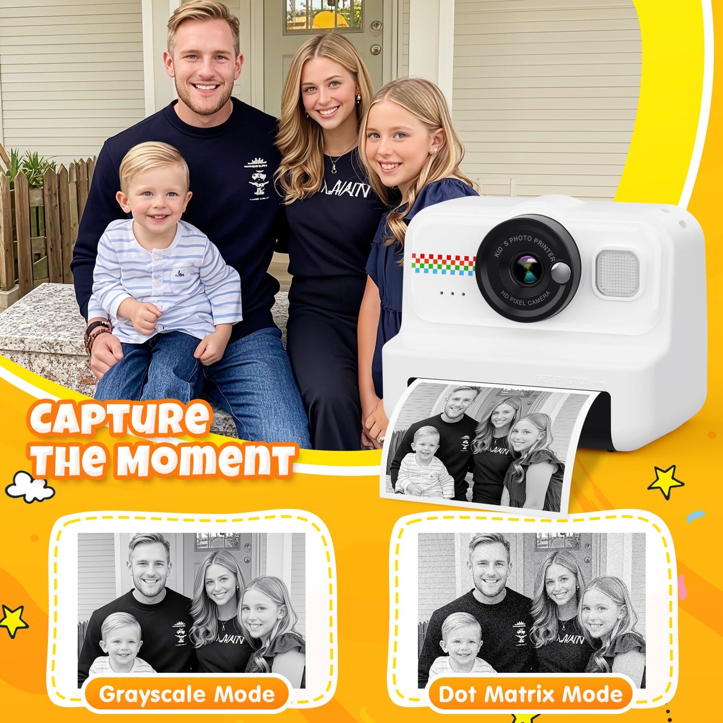 HiMont Kids Camera Instant Camera, 1080P Instant Camera for Kids with 32GB Card & 3 rolls of printing paper, fun kids' toy gifts for boys & girls aged 3-12 years.