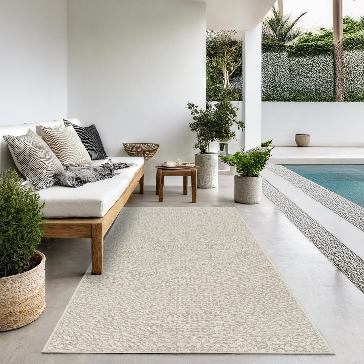 The carpet Kansas - durable indoor and outdoor rug in natural jute look, weatherproof, suitable for terrace and garden, cream, approx. 80 x 250 cm.