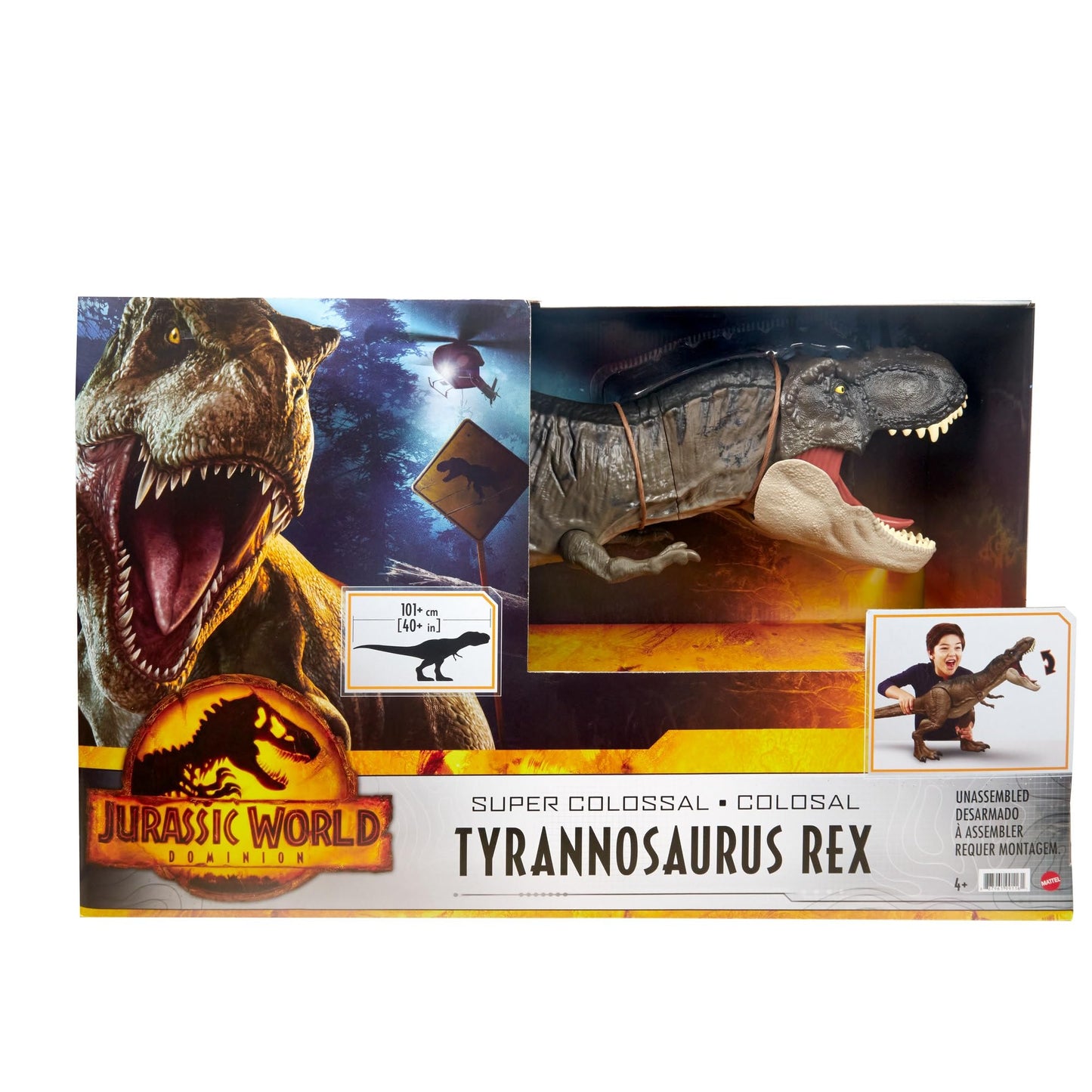 Mattel Jurassic World Dinosaur, Extra-large T-Rex action figure, 101 cm long, poseable with eating function, dinosaur toy, for kids ages 4 and up, HBK73.