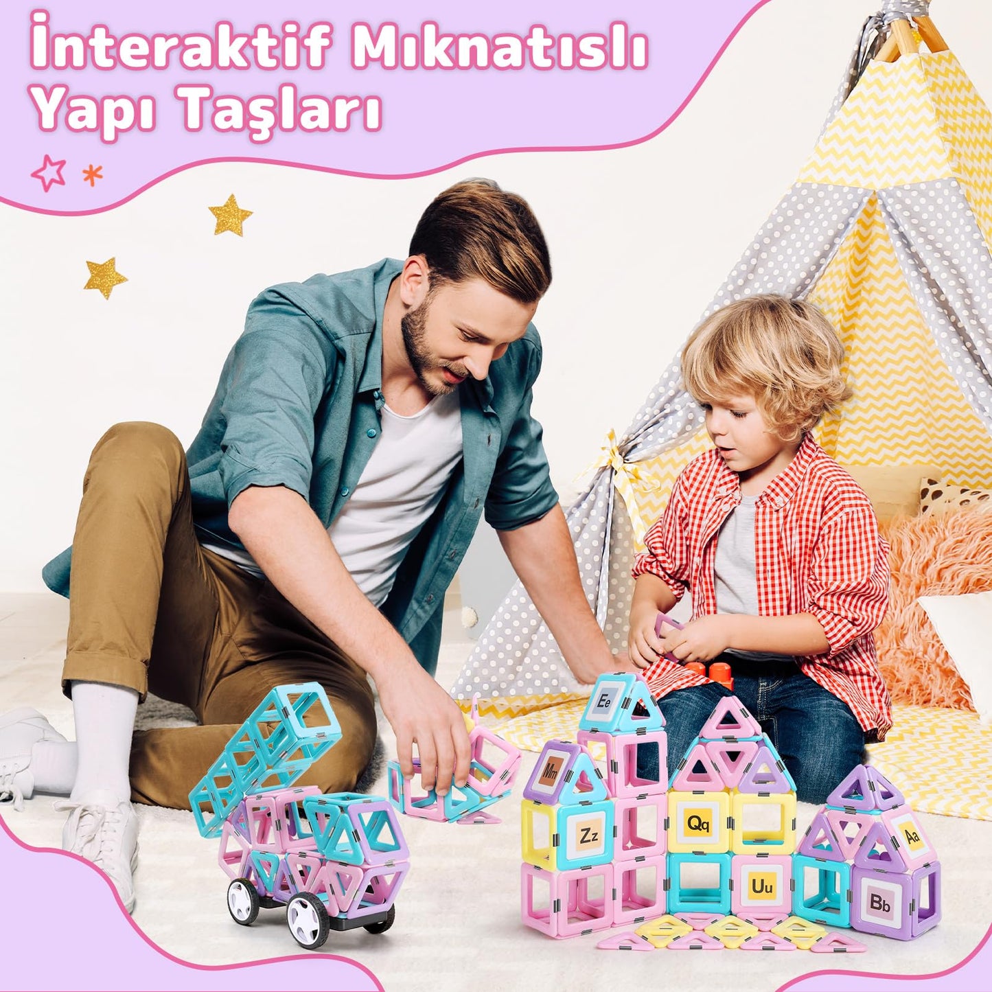 ECHOCUBE Magnetic Building Blocks, 120 pieces Magnetic Tiles with Magnet Wheel Set for Kids ages 3 and up, Magnetic Toy for girls boys Christmas Birthday Gift